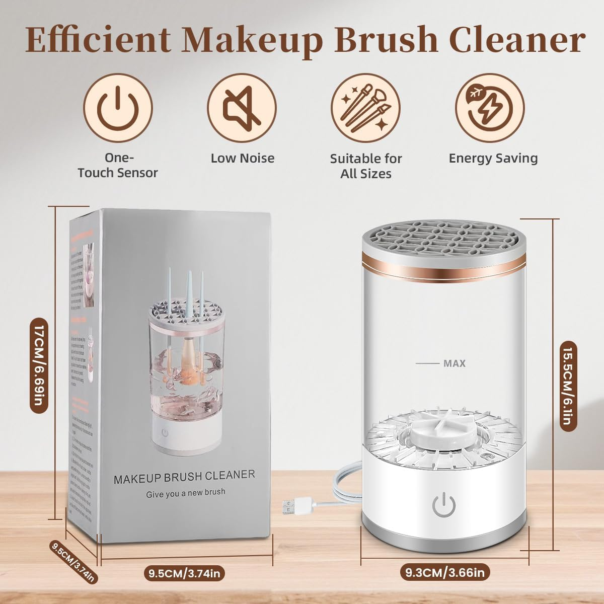 Doright Electric Makeup Brush Cleaner, USB Automatic Brush Cleaner Machine Deep Cleaning for All Size Brushes & Sponges Hand Free Make up Brush Cleaner Set image number 4
