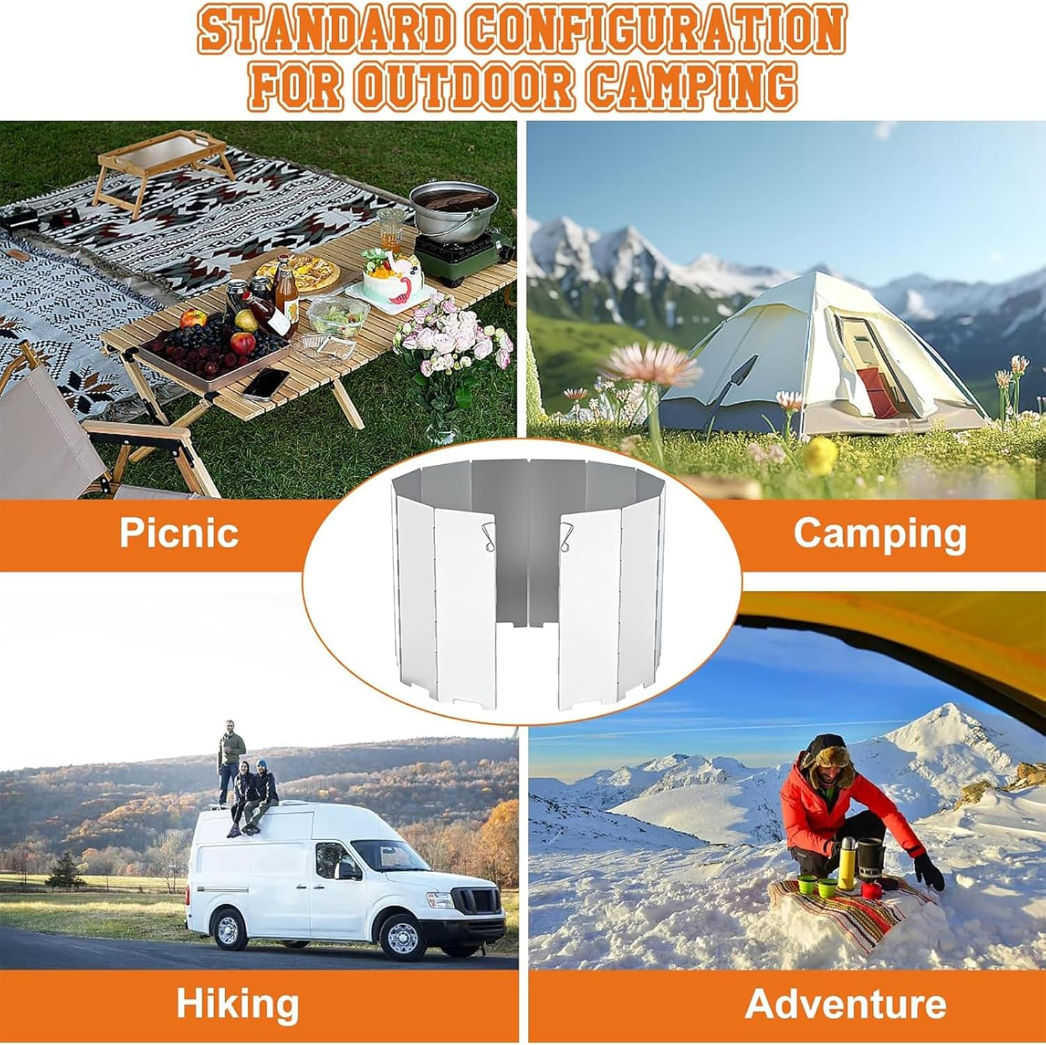 Folding Camping Stove Windscreen 12 Plates Aluminum Camping Stove Windshield with Carrying Bag Portable Camp Stove Wind Screen Outdoor Cooker Butane Burner Wind Shield image number 2