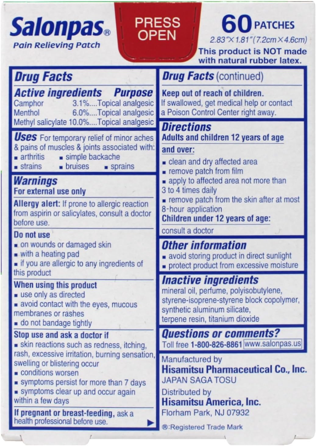 Salonpas Pain Relieving Patches, 60 Count (Pack of 2) image number 3