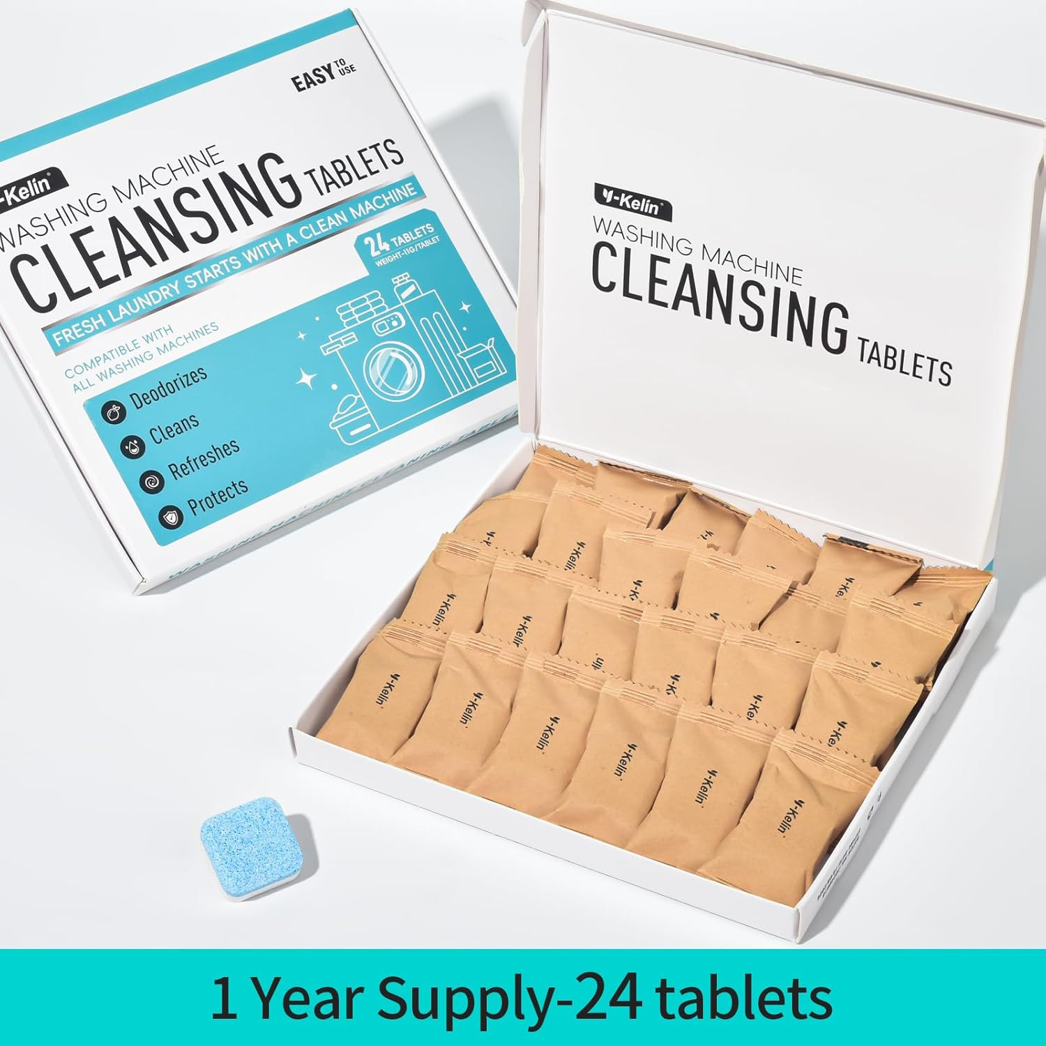 Y-Kelin Washing Machine Cleaner Tablets - Deep Cleaning Tablets for HE Front Loader & Top Load Washer 24 Pack for 1 Year Supply image number 5