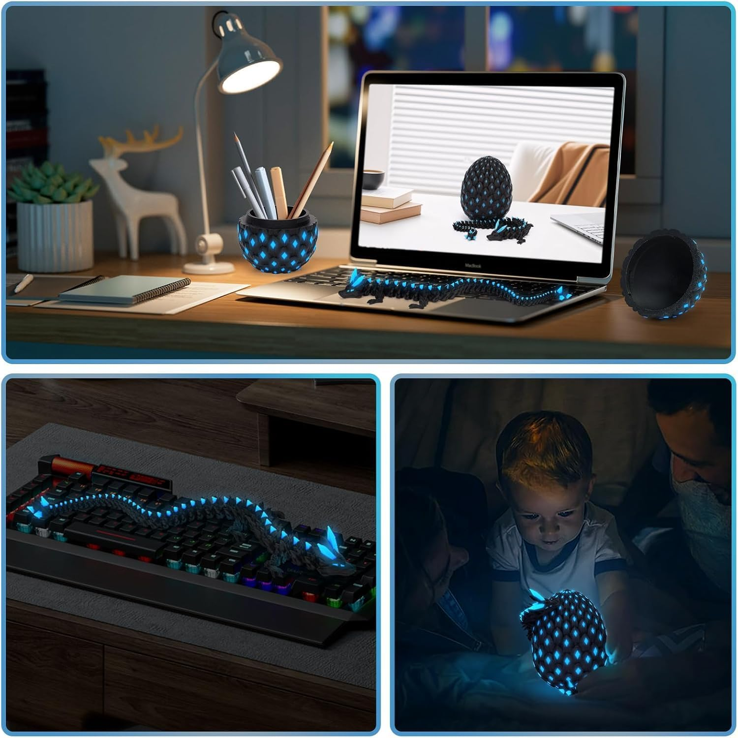 Sorlaarti Articulated Dragon Toy - Dragon & Egg Glow in the Dark Set - 3D Printed Fantasy Toy & Home Decor Gift image number 5