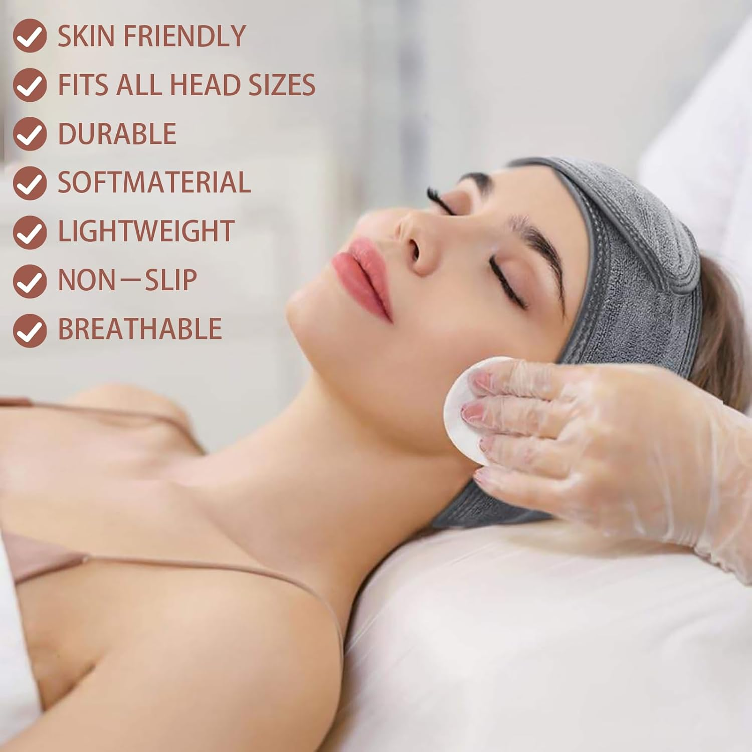 Spa Headband 3 Pack, Head Bands for Women, Soft Terry Cloth Head Wrap for Skincare, Makeup, Yoga, Gym, Shower, 60 X 8.5 Cm (White, Grey, Black)