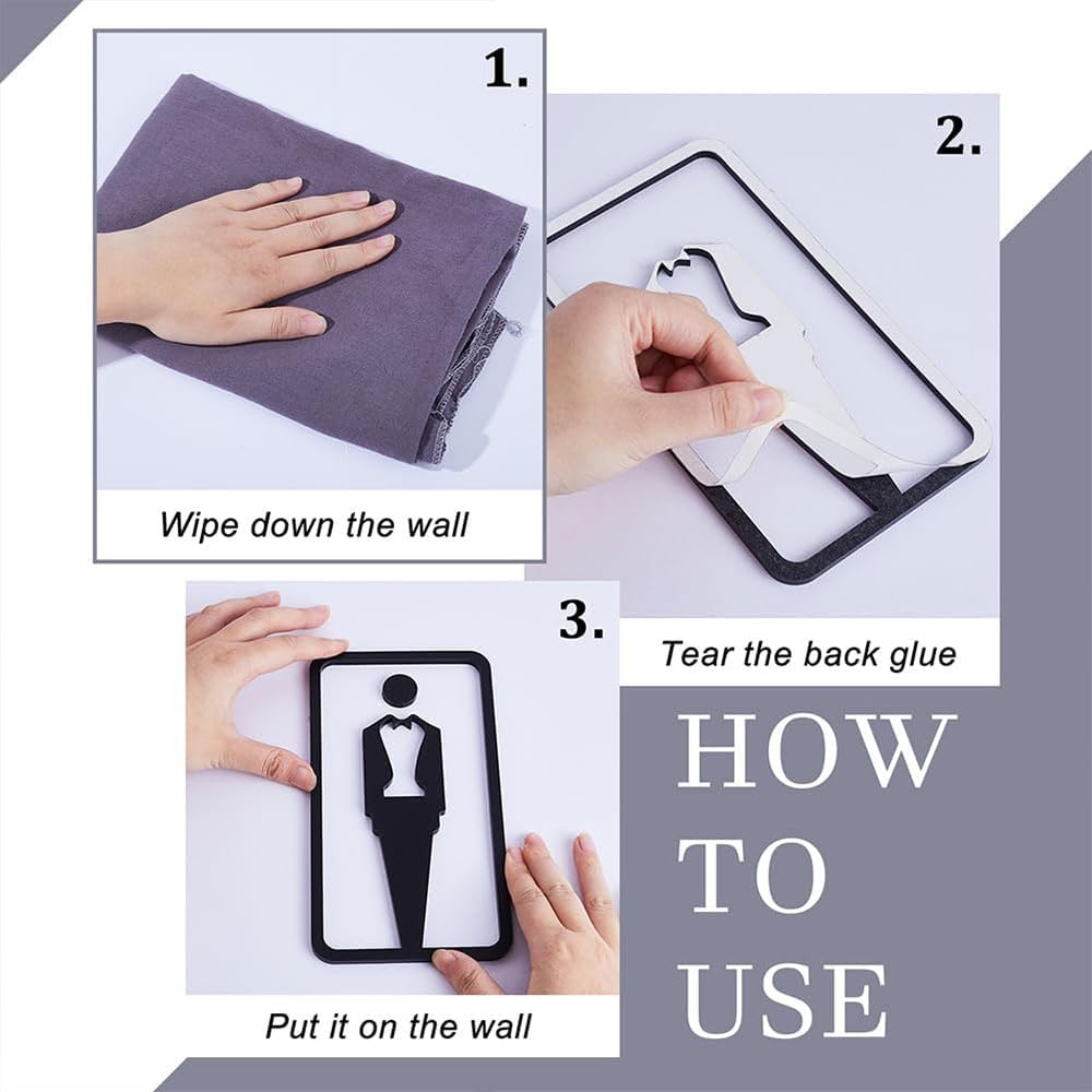 Men and Women Restroom Sign Hollow Out,Acrylic Stick Restroom Door Sign，Modern Toilet Signs for Home Office image number 2