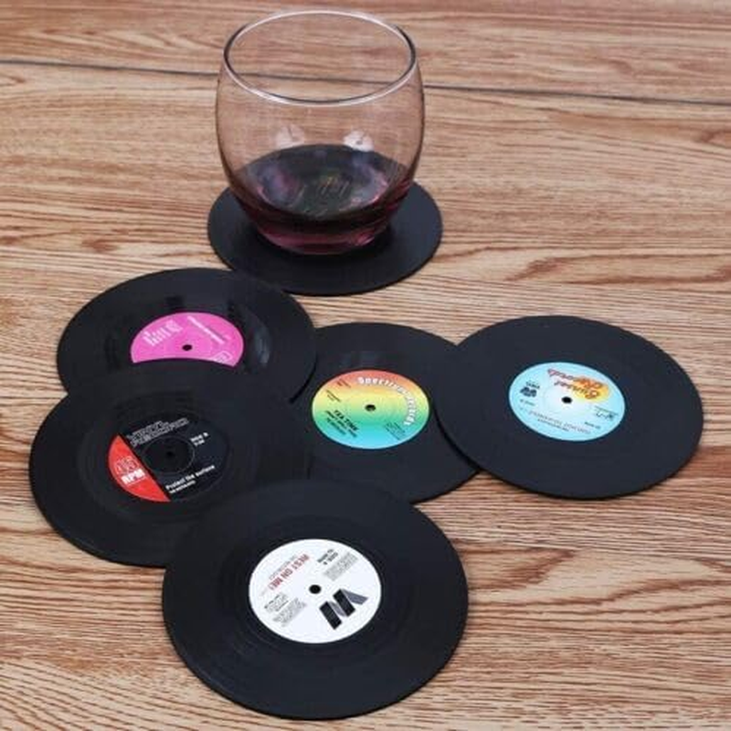 6X Vinyl Cd Cup Pad Drinks Mat Vintage Record Groovy Disk Coasters Table Placemat, 10.5Cm Diameter