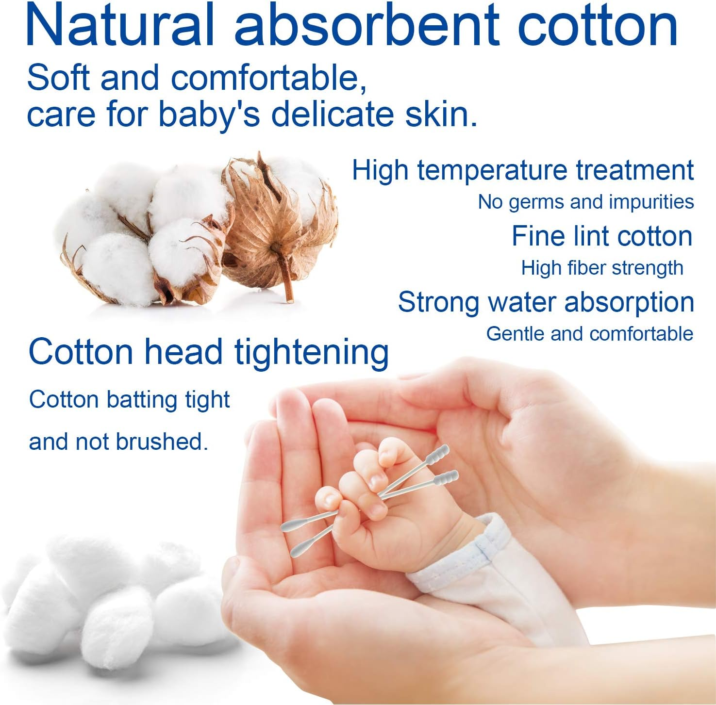 Baby Cotton Swabs, Paper Sticks Cotton Buds for Baby Ear Nose Clean-200Pcs(Spiral & Round) image number 4