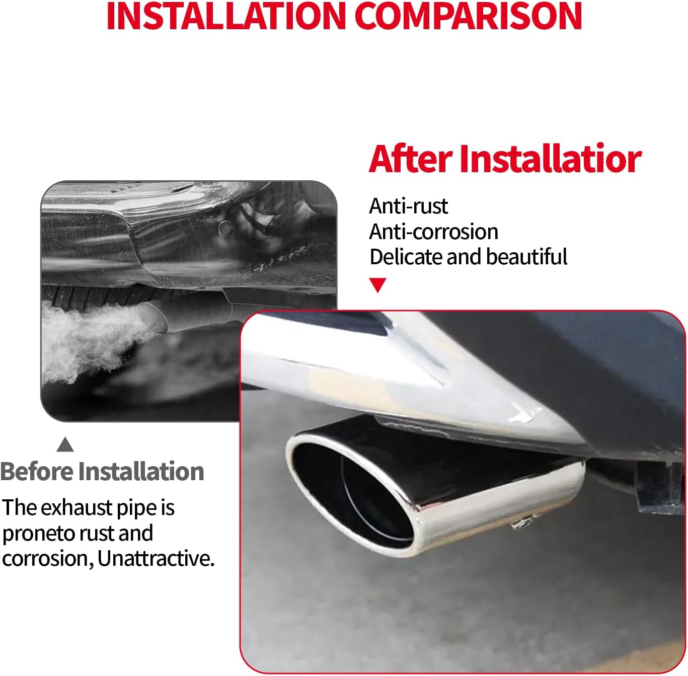 MAEZOE Universal Stainless Steel Car Exhaust Tip 2.5" to 3.3" Chrome Straight Tail Pipe Rust Resistant Easy Installation Fits Sedans Suvs Trucks image number 1