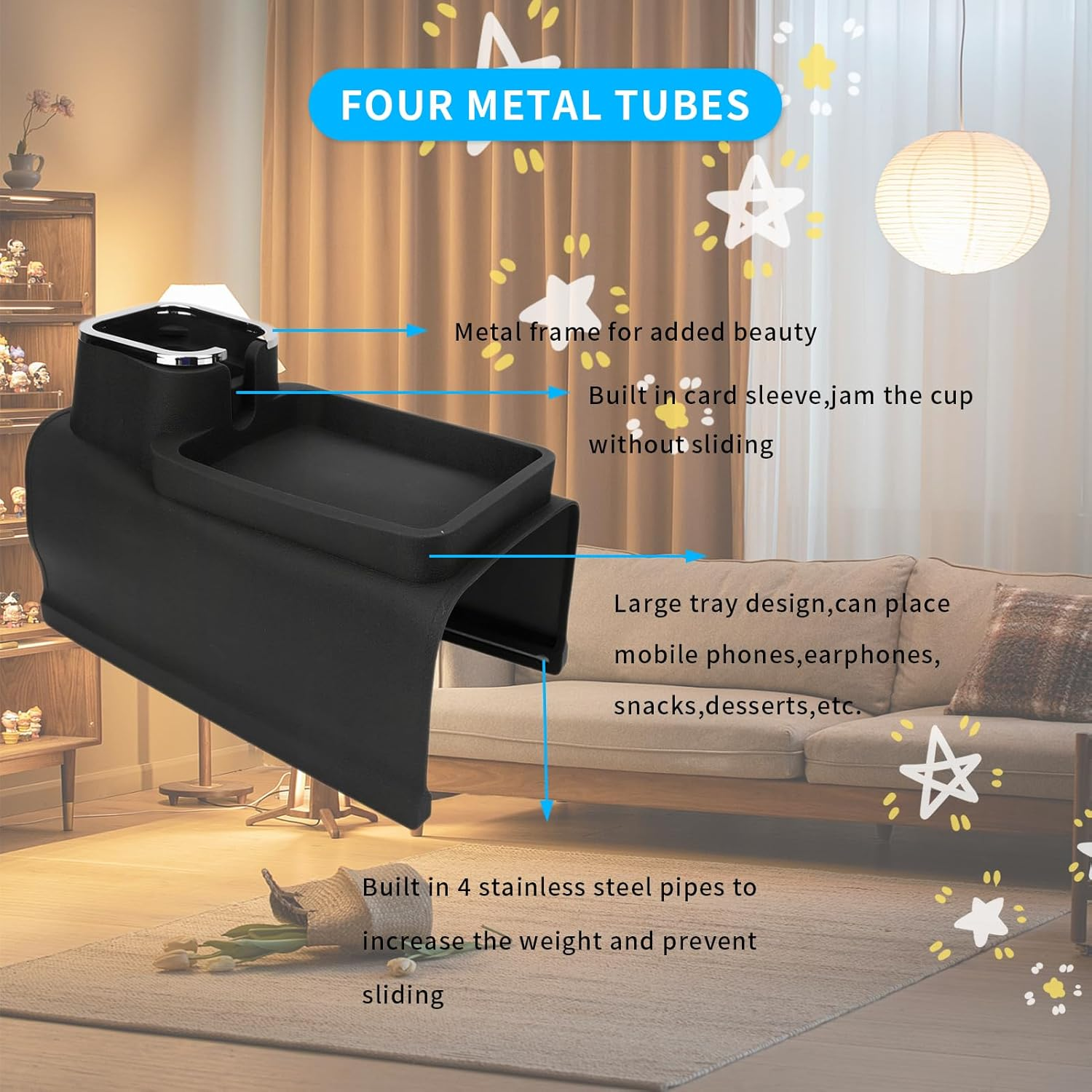 Couch Cup Holder, Silicone Couch Cup Holder and Sofa Armrest Tray, Couch Table Tray for Strong and Weighted Remote/Snacks/Cellphone/Earbuds, Mom, Dad, Grandma or Grandpa (Black) image number 6