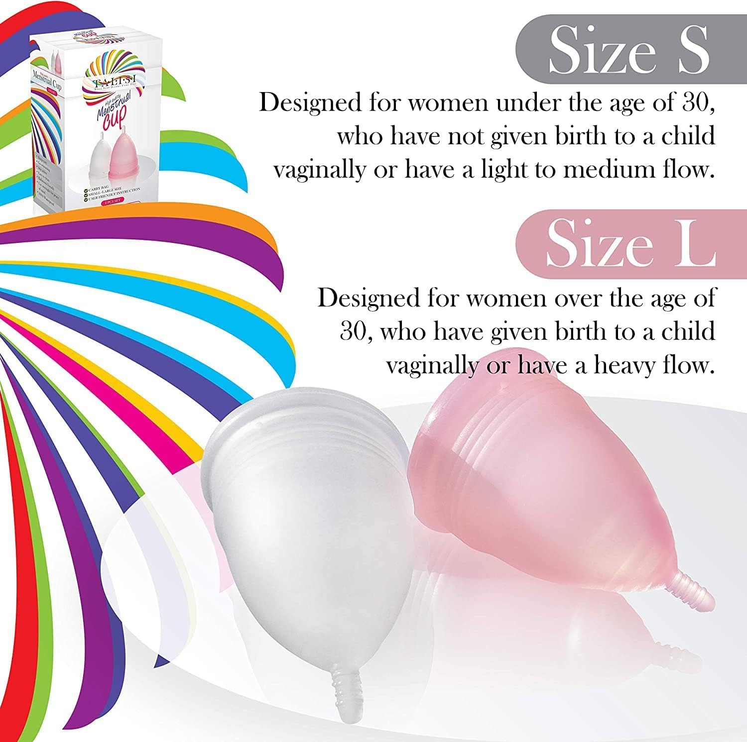 Talisi Menstrual Cups Set of 2 Period Cup Reusable Small Large Sizes Silicone Soft Cups Regular and Heavy Flow Feminine Hygiene Products Tampon and Pad Alternative Protection Copa Menstrual Organic image number 4