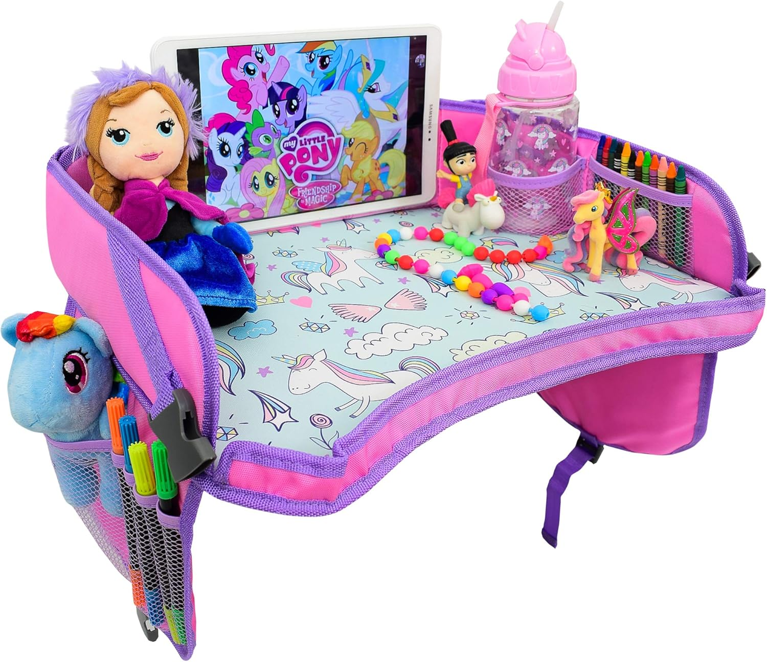Pink Kids Travel Tray - Perfect Car Seat Travel Tray for Toddler Travel Activities, Prevent Frustration While Driving, Anti-Bacteria Coating Surface, Sturdiest & Most Comfortable Carseat Tray