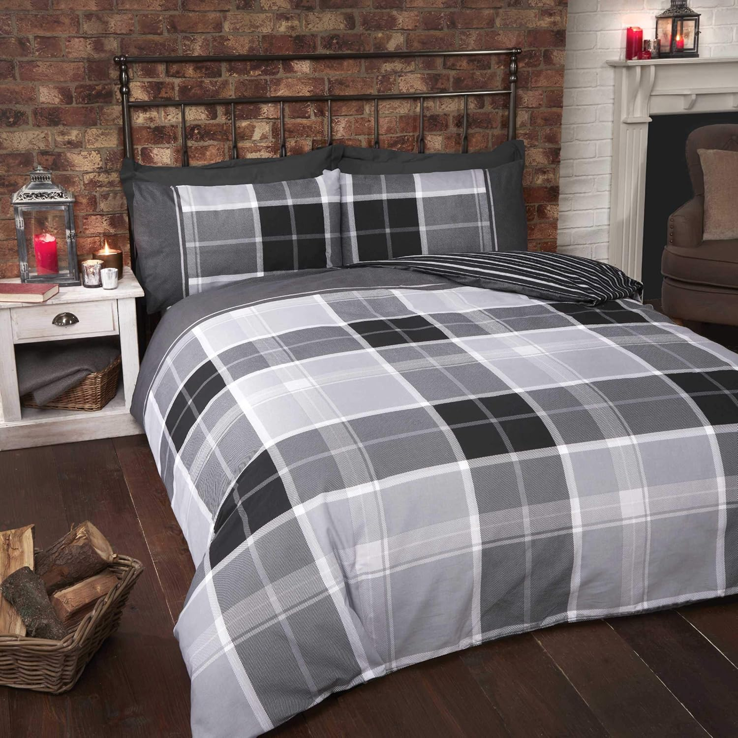 Rapport Finest Homewares Argyle Tartan King Quilt Duvet Cover and 2 Pillowcase, Grey image number 6