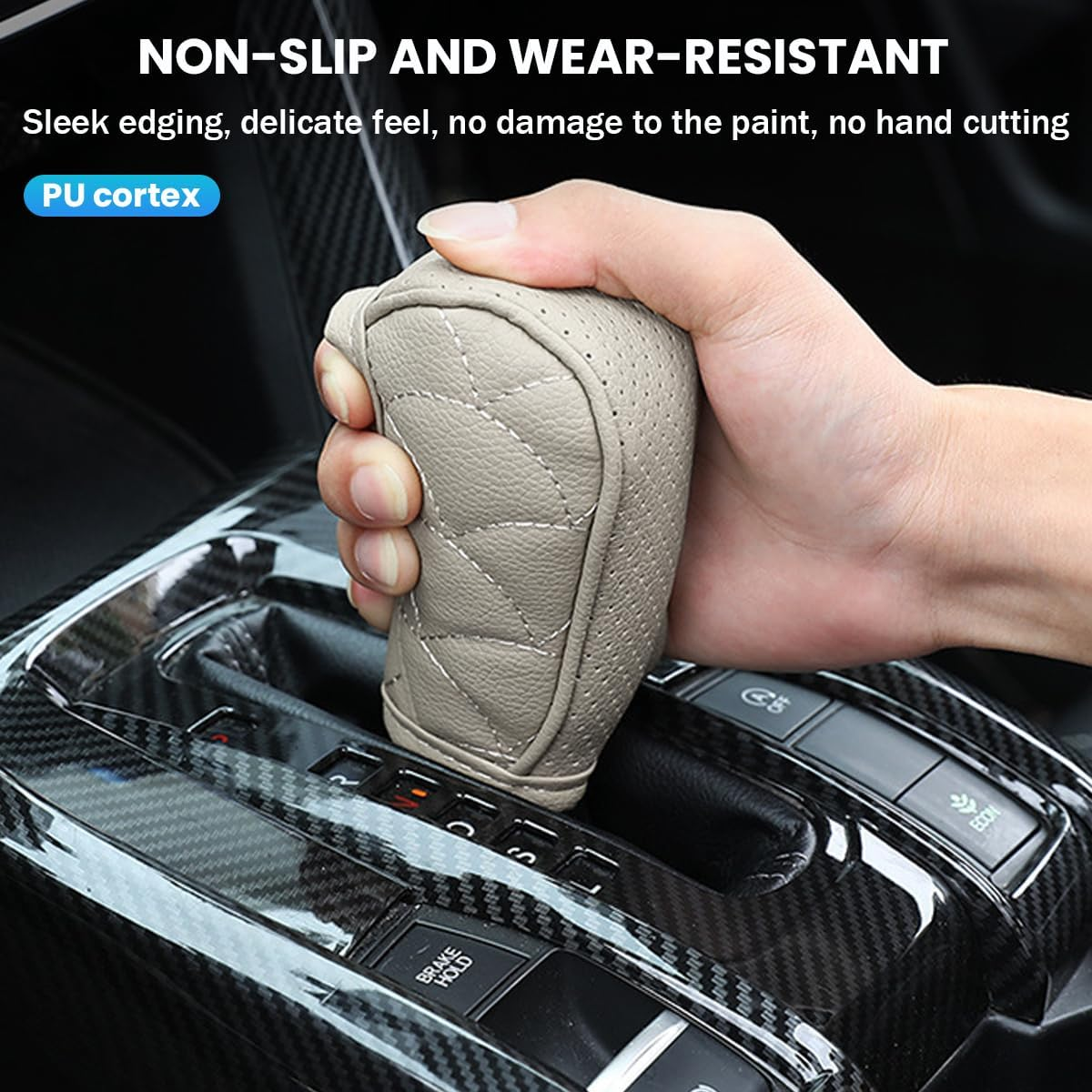 Car Gear Shift Cover, Waterproof PU Leather Manual/Automatic Automotive Gear Stick Shift Knob Rod Dust Cover Protector with Velcro, Vehicle Interior Accessories - Black image number 6