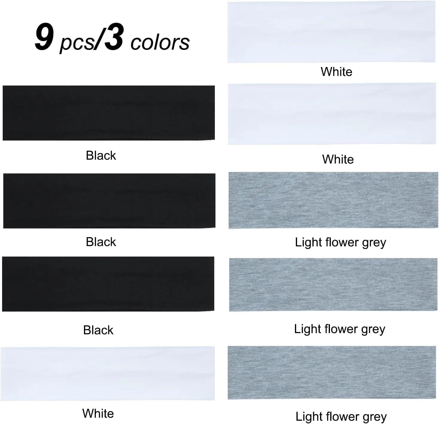 Non-Slip Sweat Absorbing Headband for Women, 9-Pack Wide Cotton Polyester Headbands 8.7X2.4 Inches (22.1X6.1 Cm) for Sports Gym Running Yoga and Makeup(Black,White,Grey) Ermaoo