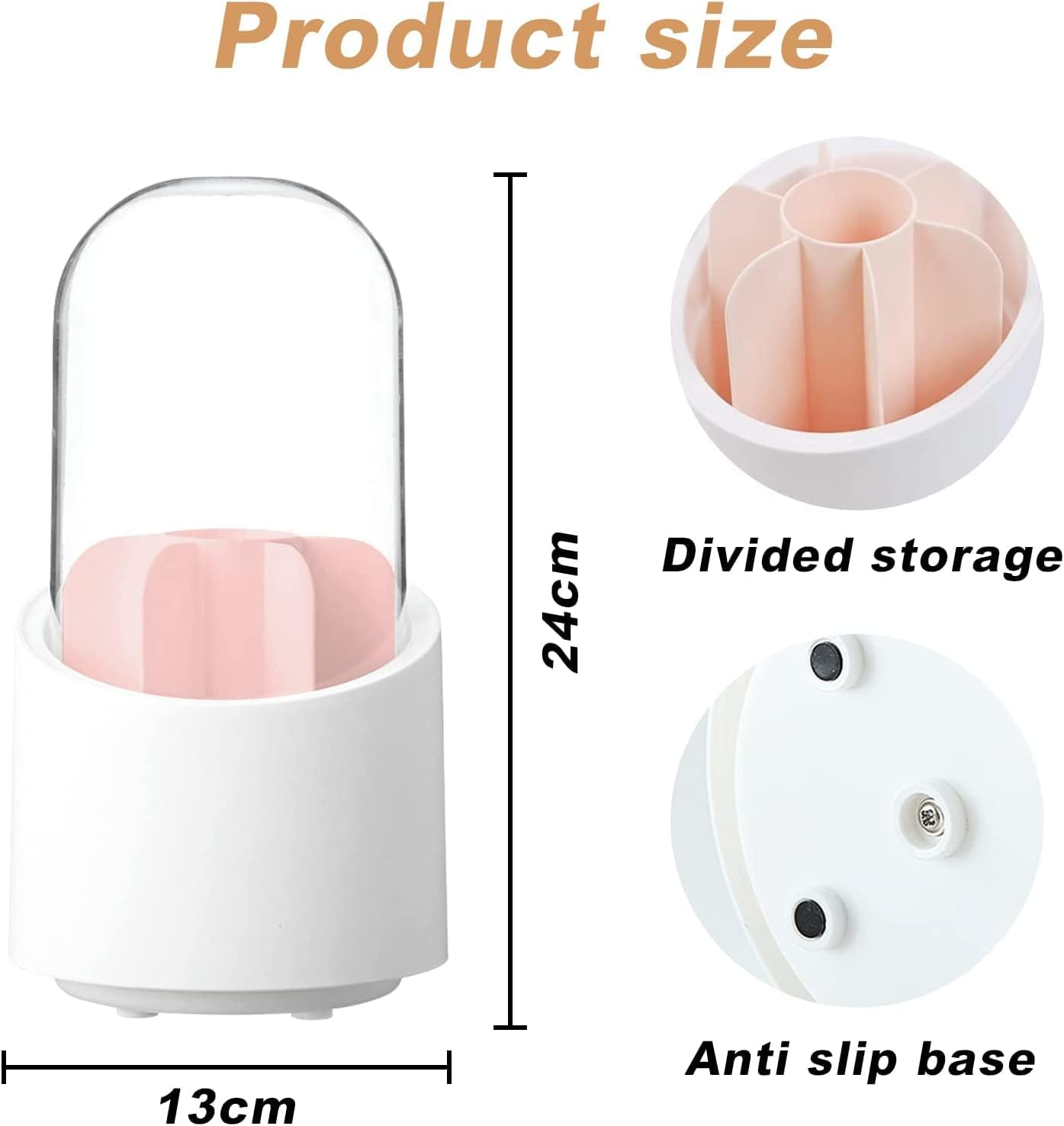 Makeup Brush Holder,360&deg; Rotating Cosmetic Organiser, Make up Storage Cosmetic Box with Dustproof Lid, for Dresser, Bedroom, Bathroom,Cosmetic Display Cases(Pearl Girl Pink) image number 3