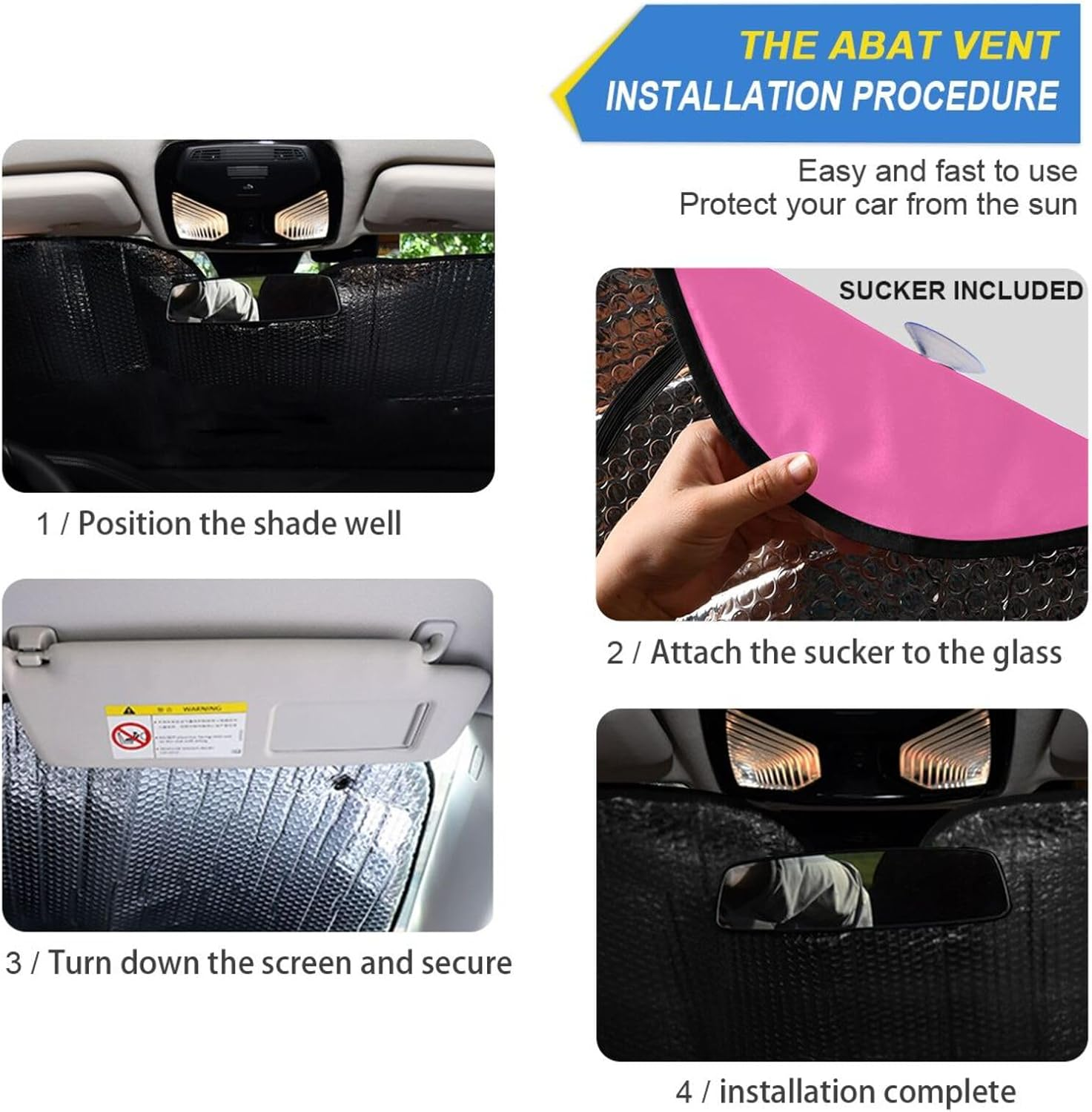 Windshield Sun Shade Hot Pink, Foldable Heatshield Sunshade, Front Window Cover - 57&times;31.5 Inches image number 6