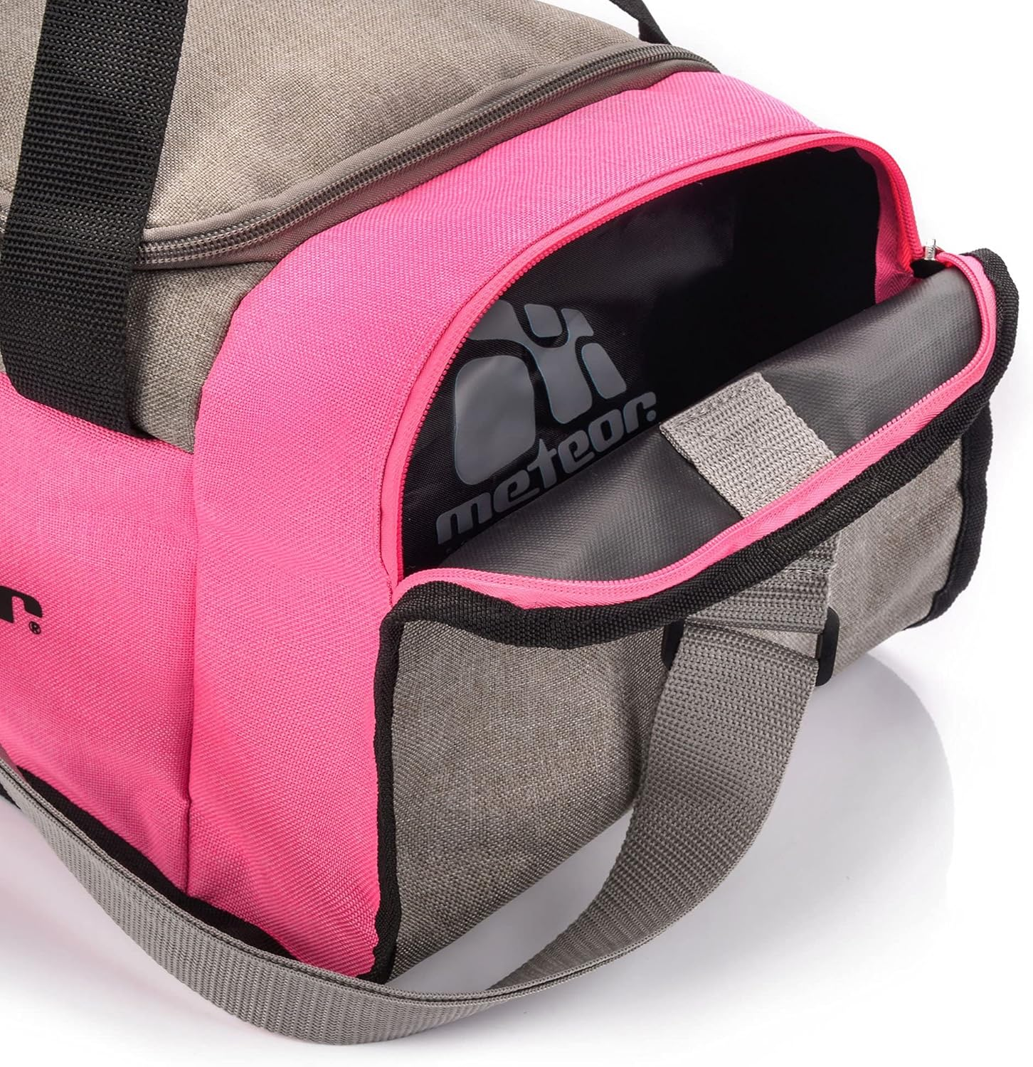 Meteor 20L Fitness Bag Gym Bag Duffel Bag Sports Duffle Large Capacity Shoe Compartment Travel Lightweight - Pink/Grey image number 4