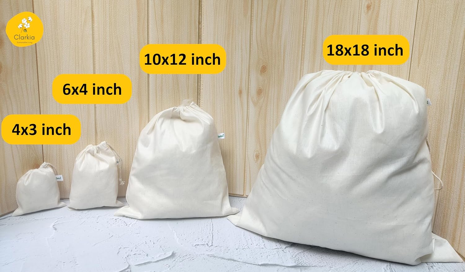 Cotton 10 Pieces Drawstring Muslin Bags (10X12 Inch) image number 3