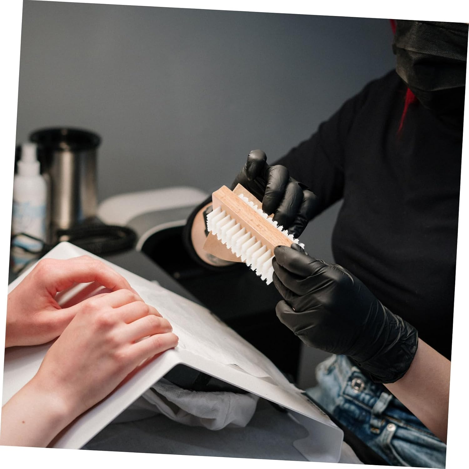 ERINGOGO Nylon Bristle Nail Brush Two Sided Nail Tool Wooden Manicure Brush Art Tool Pedicure