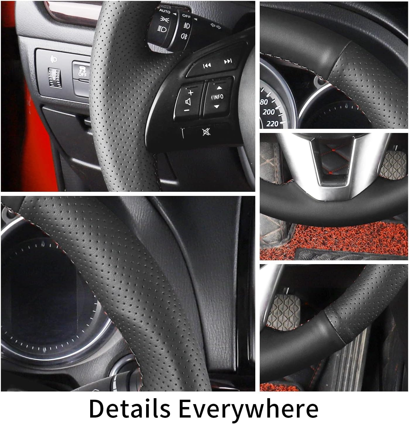 Yeolpise Hand Sewn Microfiber Leather Steering Wheel Cover on Wrap,Fit for Mazda 3 2014-2016 Mazda 6 2014-2016 Mazda 2 2015-2017 CX-3 2016-2017 CX-5 2013-2016 for Scion Ia 2017 image number 4