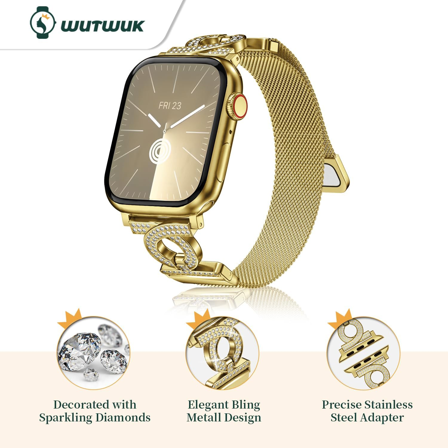 Wutwuk Compatible with Apple Watch Band 49Mm 46Mm 45Mm 44Mm 42Mm(Series 3 2 1) Ladies Mlanniese Loop Bands for Iwatch Series 11 10 9 8 7 6 5 4 3 2 1 SE Ultra Women with Magnetically Absorbent Clasp image number 3