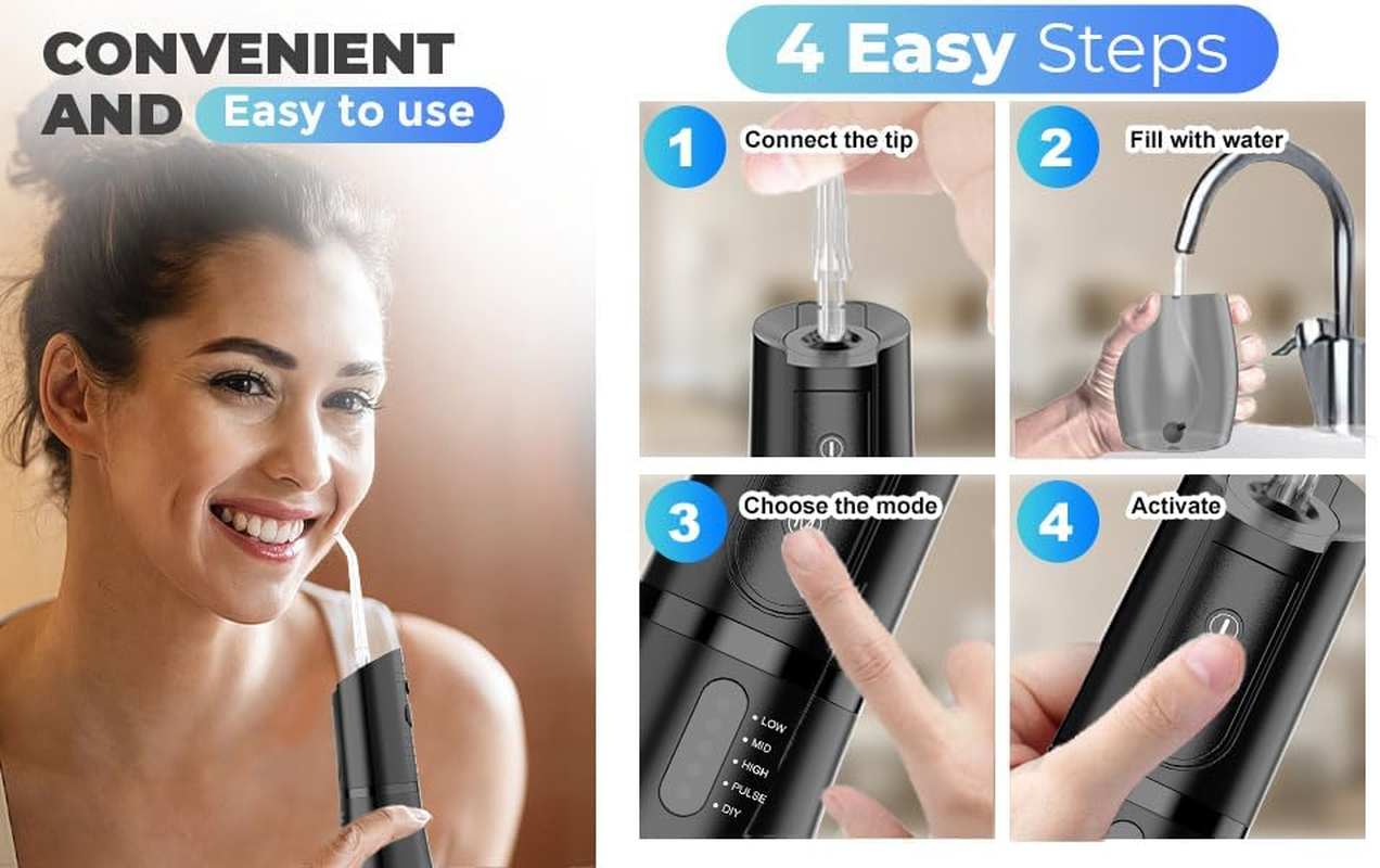 Water Flosser for Teeth Cordless,Yvxun 360&deg;Rotation Oral Irrigator with 5 Modes & 6 Jet Tips Water Teeth Cleaner, IPX7 Waterproof, 400ML Large Capacity,Usb Rechargeable for Travel image number 3