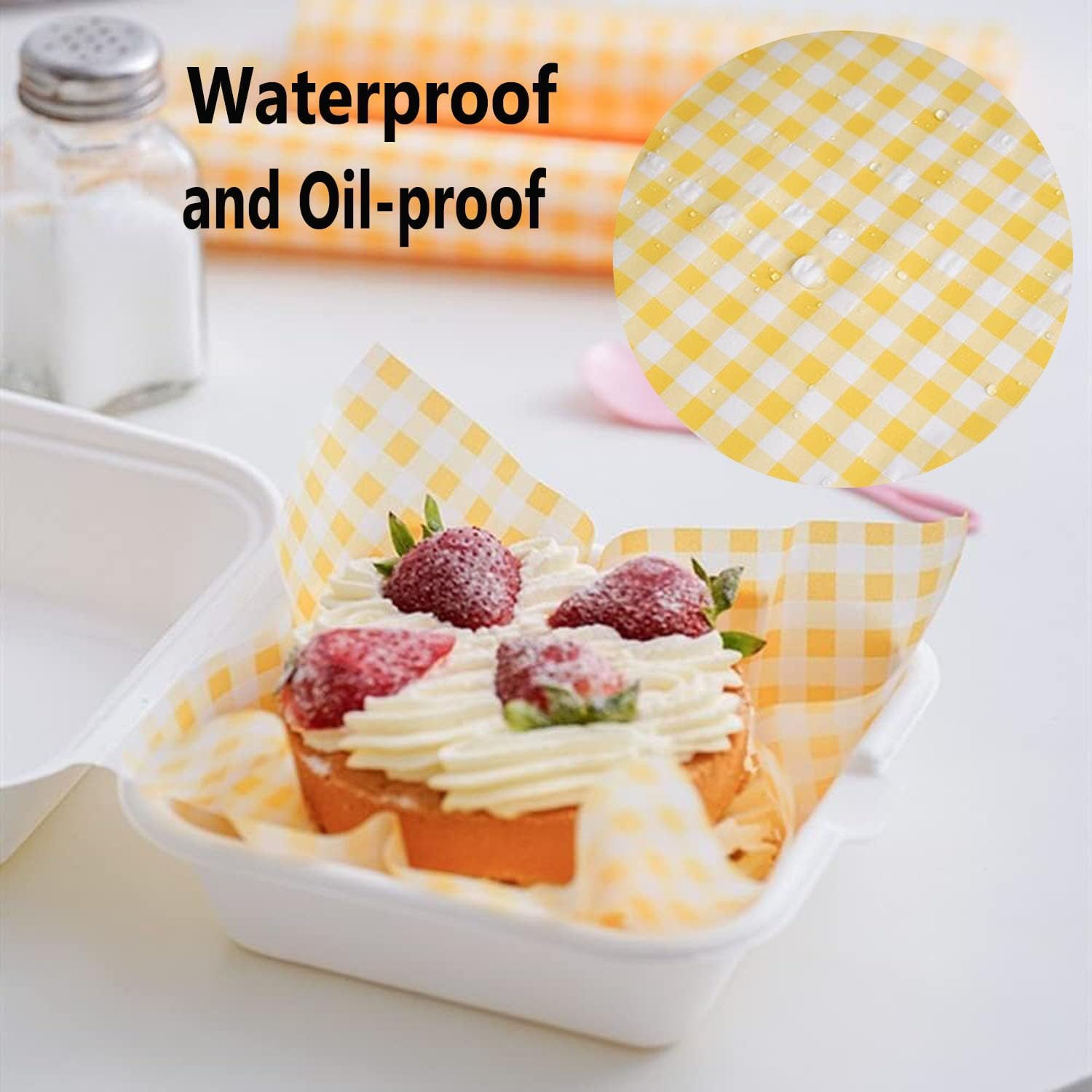 100 Pcs Deli Paper Sheets,Checkered Food Grade 18X18Cm Greaseproof Paper Sheets,Dry Waxed Baking Deli Paper,Square Food Basket Liners for Sweets Cakes Sandwich Hamburger Bread (Yellow)