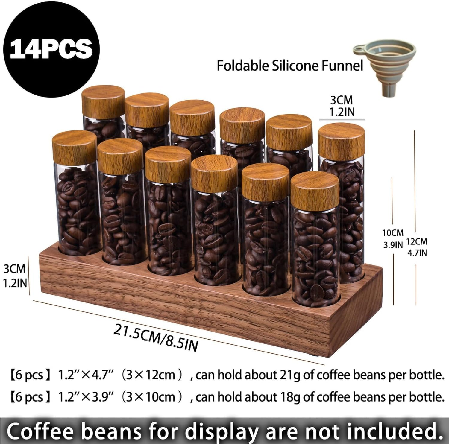 TREELF Coffee Bean Storage,Coffee Storage Container with Walnut Solid Wood Base,Coffee Bean Container,12 Tubes Single Dose with Wooden Holder(Type 2) image number 1