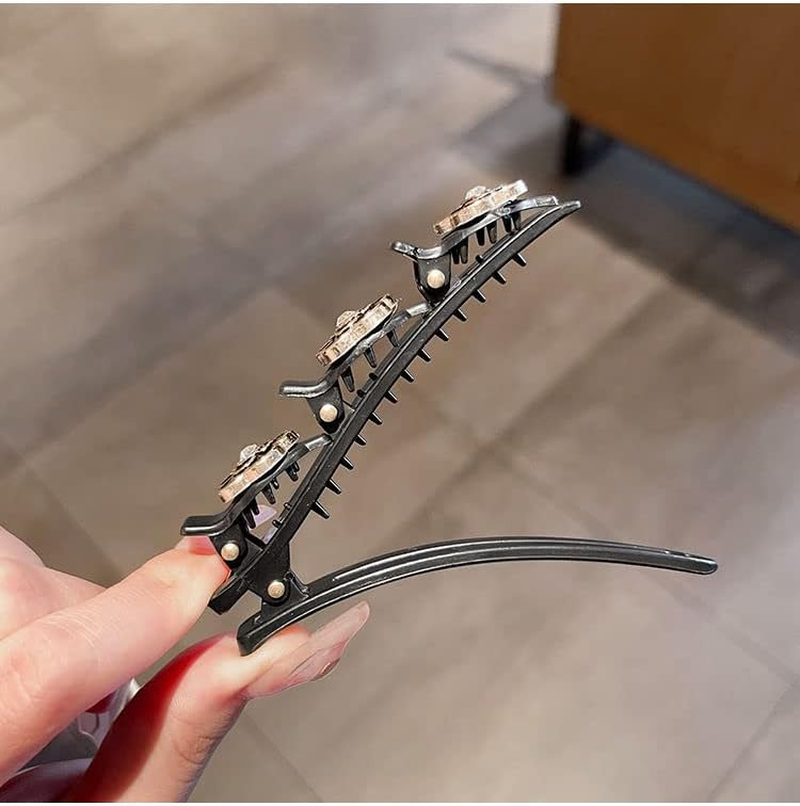 Pack of 2 Hair Clips with Crystal Flower Double Bang Hairstyle Hair Pin Clips with 3 Hair Clips Headband with Clips Hair Clips Hair Clips for Thick Hair for Women Girls Black