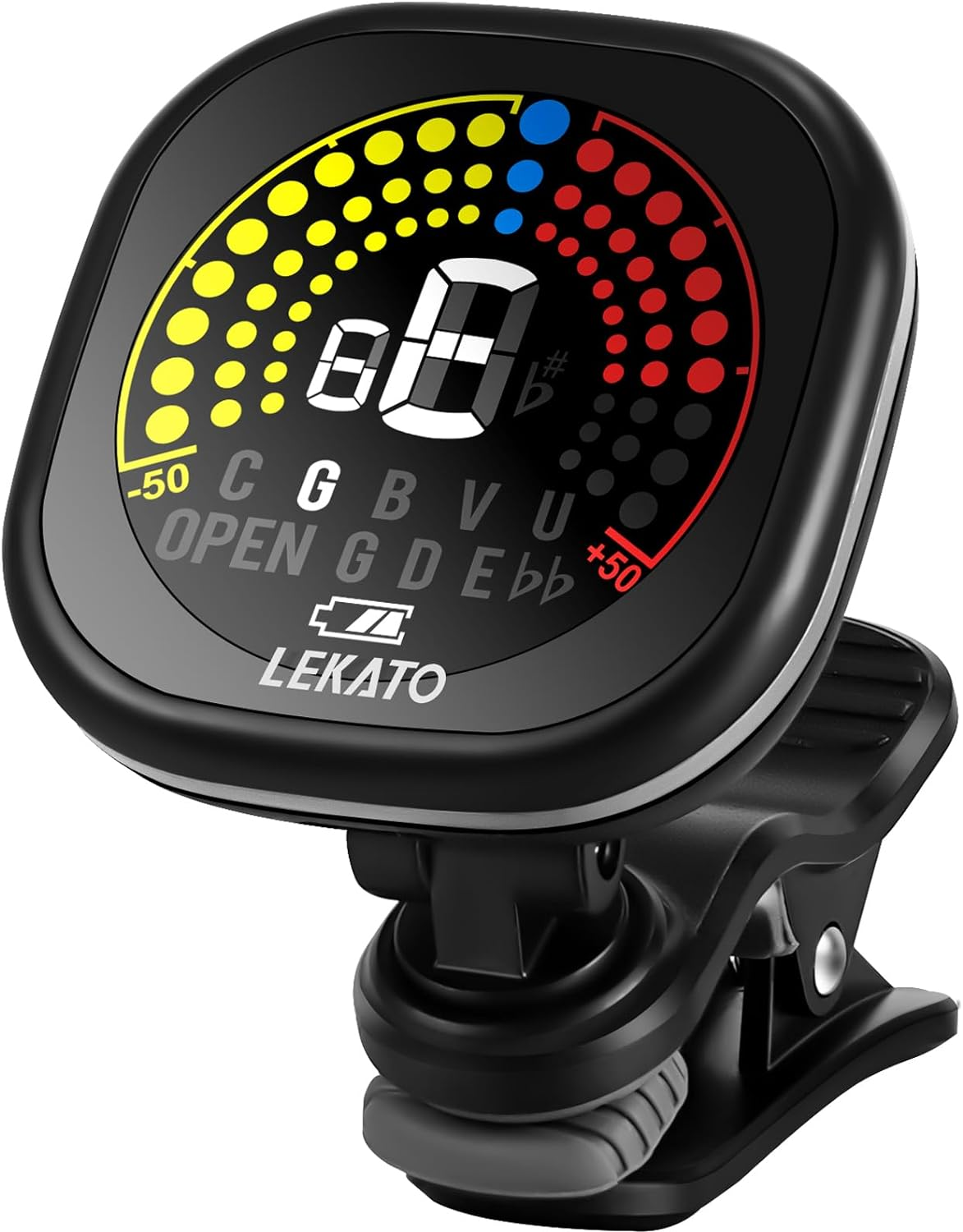 LEKATO Rechargeable Guitar Tuner Clip on Tuner for All Instruments - Guitar, Violin, Ukulele & Chromatic Tuning Modes, Fast & Accurate, Easy to Read Color Display, Professional and Beginner