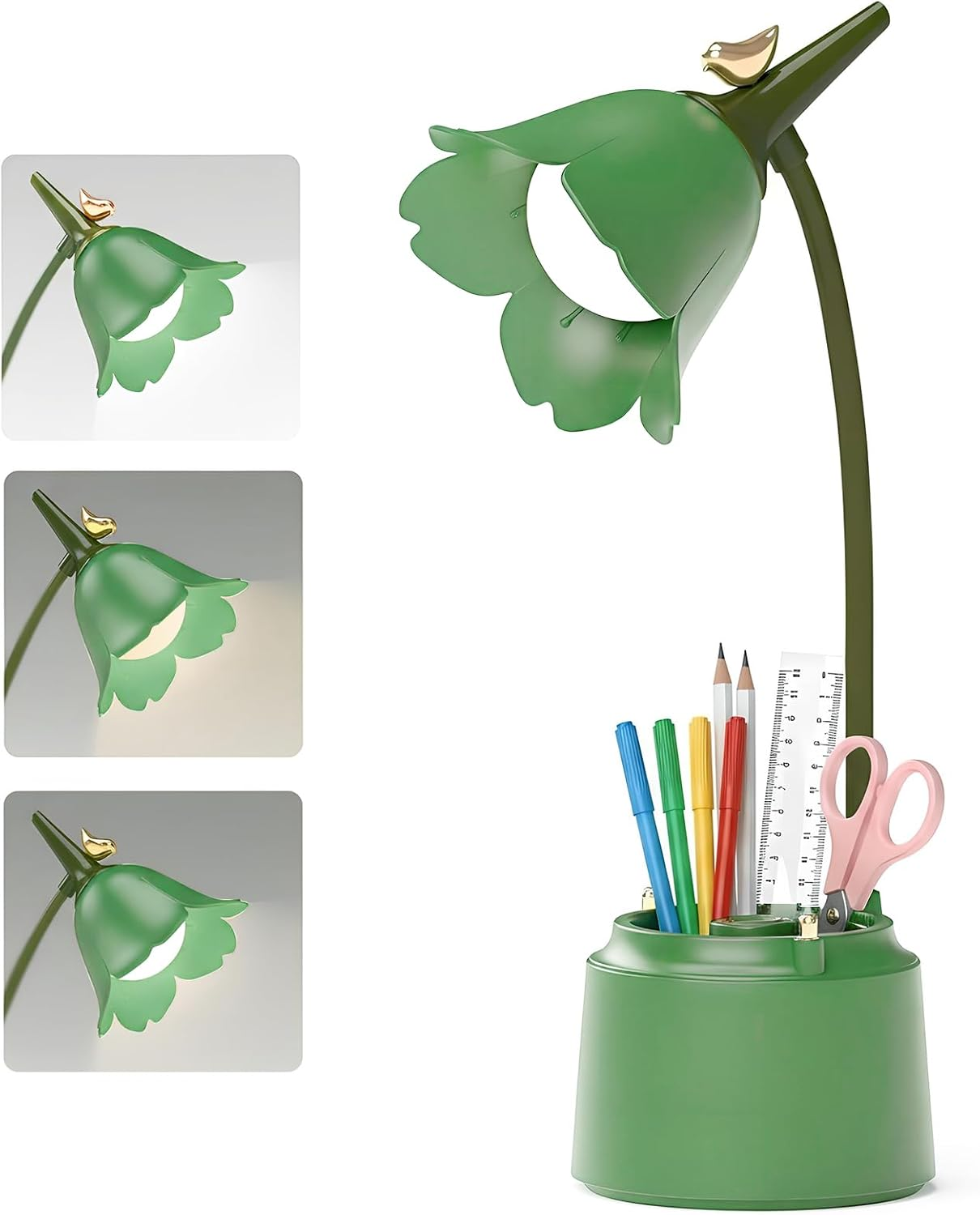 Flower LED Desk Lamp with Pen Holder for Children, Dimmable Table Lamp, 3 Colour Temperatures, Flexible Reading Lamp, Eye-Friendly Desk Lamp, Table Lamp, Foldable Bedside Lamp for Learning (Green) image number 4