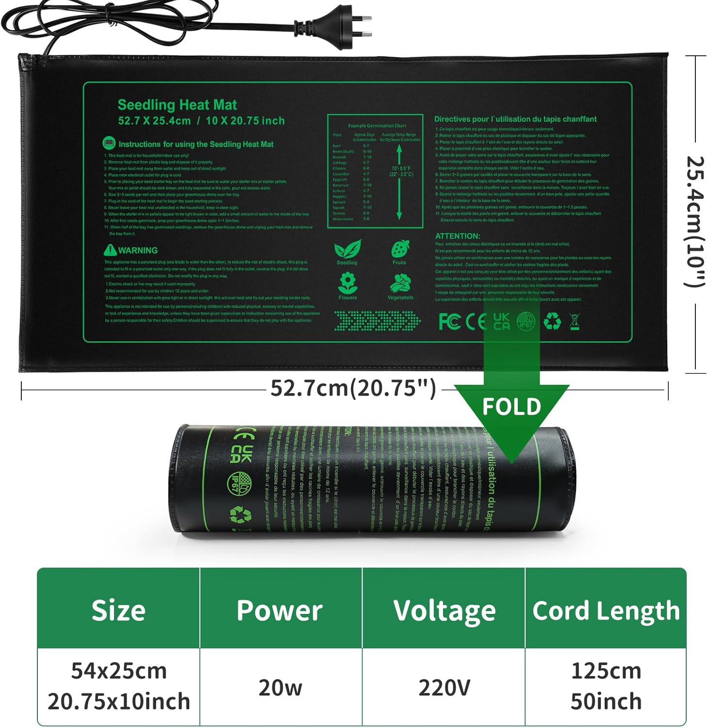 Seedling Heat Mat Durable Waterproof Plant Heating Pad 10"X 20.75" for Germination, Indoor Gardening, Greenhouse image number 1