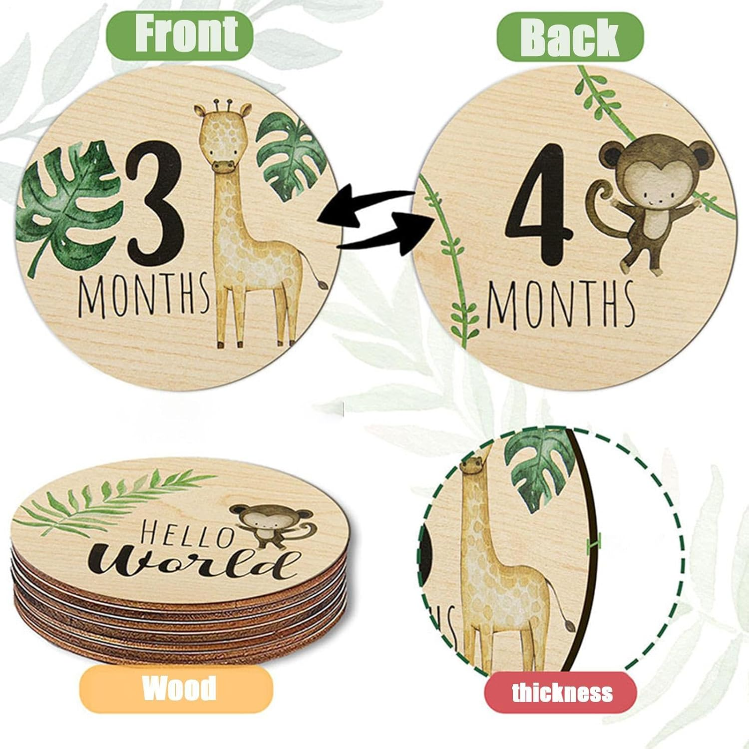 Baby Monthly Milestones - 7 Pieces Baby Announcement Signs, Growth Tracker | Baby Monthly Milestones Wooden First Year Reminder for Girls, Kids, Toddlers, 10 X image number 1