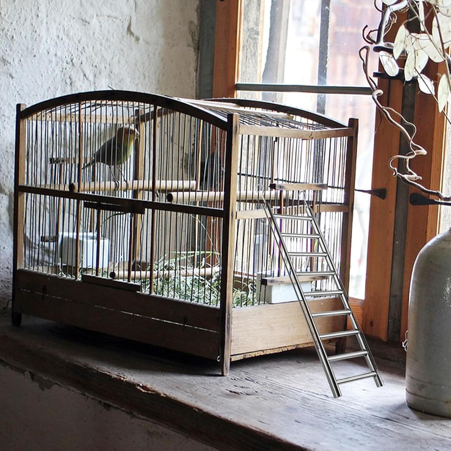 2Pack Stainless Steel Bird Ladders 9-Step Parrot Ladder Hanging Bird Cage Climbing Toys with Hooks Birds Exercise Toy for Parakeets, Parrots, Cockatoo，Rust-Resistant and Easy to Clean image number 2