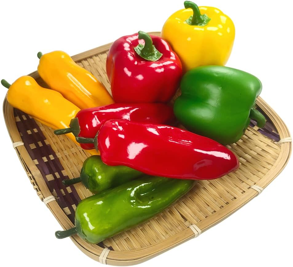 9 Pcs Artificial Bell Pepper Fake Chili Pepper Lifelike Fake Vegetable Colorful Pepper for Home Kitchen Decoration Props Artificial Mixed Pepper Set image number 3