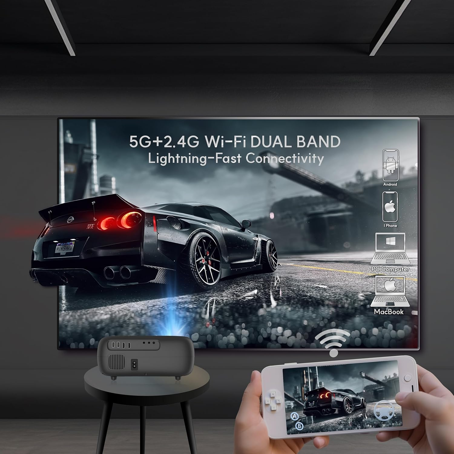 Alliums Projector AUTO Focus AUTO Keystone Portable Native 1080P Full HD, 4K Support, 16000 Lumens, 10W Hi-Fi Speakers, 300 Inch Display, 5G/2.4G Wi-Fi, 5.2 Bluetooth, Home Theater & Gaming Black image number 5