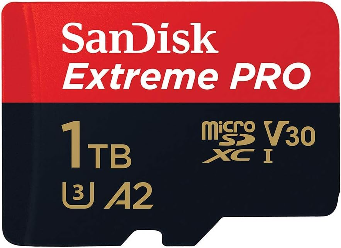 Sandisk Extreme Pro Microsdxc, SQXCZ 1TB, V30, U3, C10, A2, UHS-I, 170Mb/S R, 90Mb/S W, 4X6, SD Adaptor, Lifetime Limited, Red/Black (SDSQXCZ-1T00-GN6)