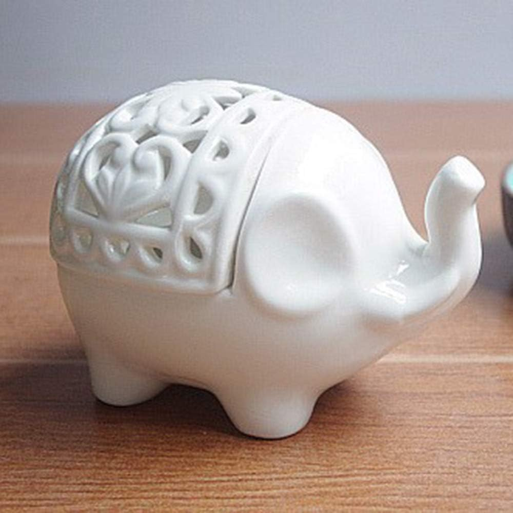 Scented Candle Fragrance Melter Tea Light Holder,2 PCS Set Cute Elephant Shaped Openwork Design Ceramic Decorative Tea Light Candleholder