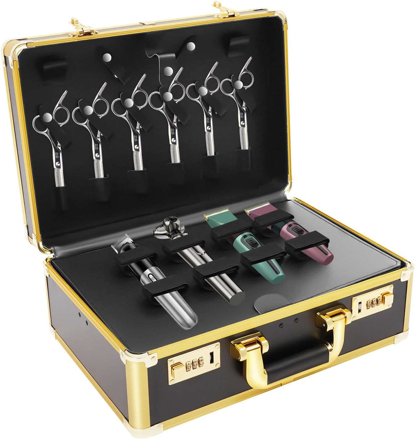 Professional Hairdressing and Makeup Lockbox, 16X12X6 Inch Portable Hairdressing Tool Suitcase, Large Capacity Hairdresser Case Organizer with Password for Storaging Scissors Clips Brush (Black)