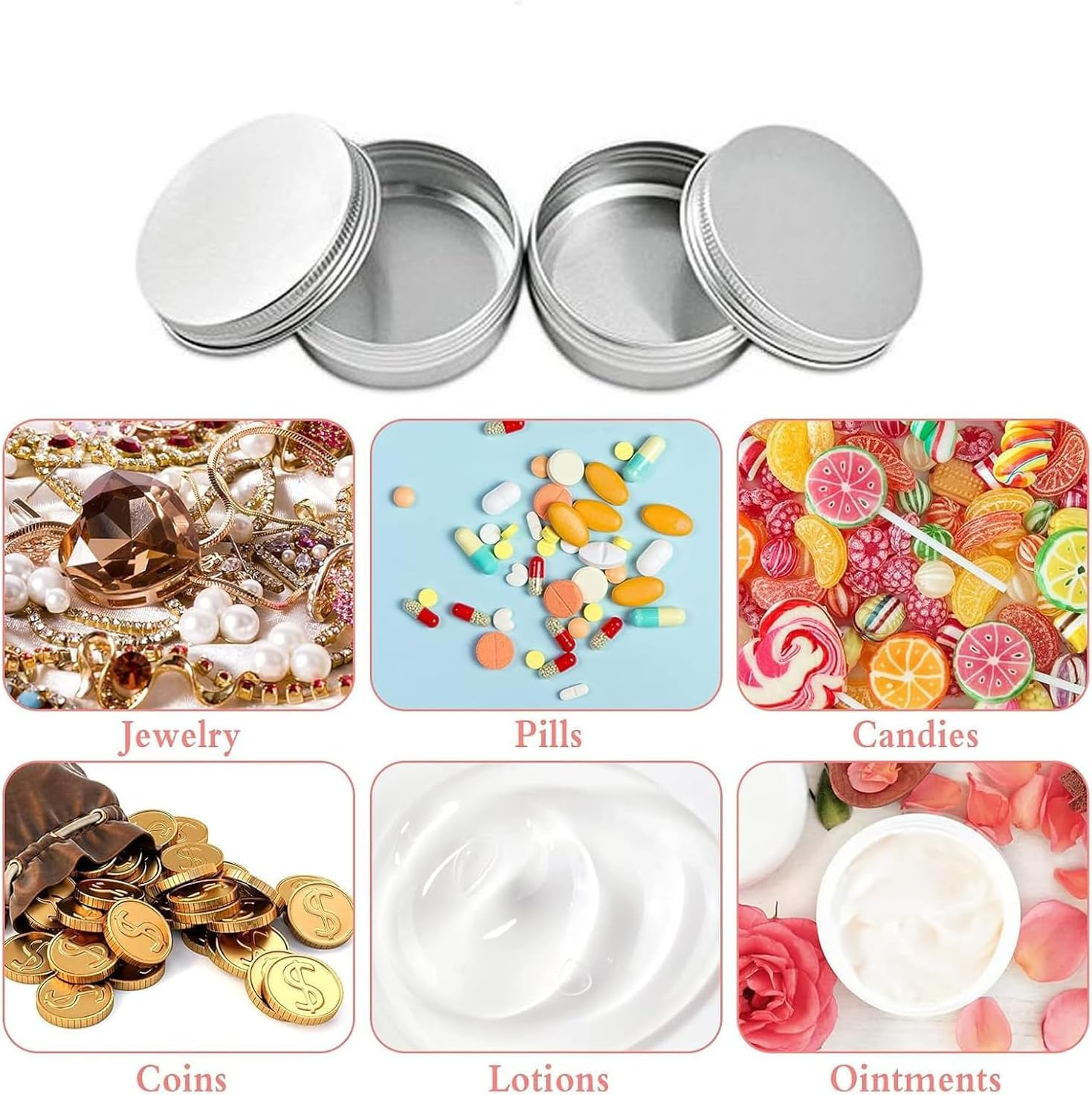 YKHNIS 12 PCS 30Ml Screw Top round Steel Tin Cans, Tin Storage Jar Containers with Screw Cap for Lip Balm, Cosmetic, Candles, Salve, Make Up, Eye Shadow, Powder, Tea image number 5