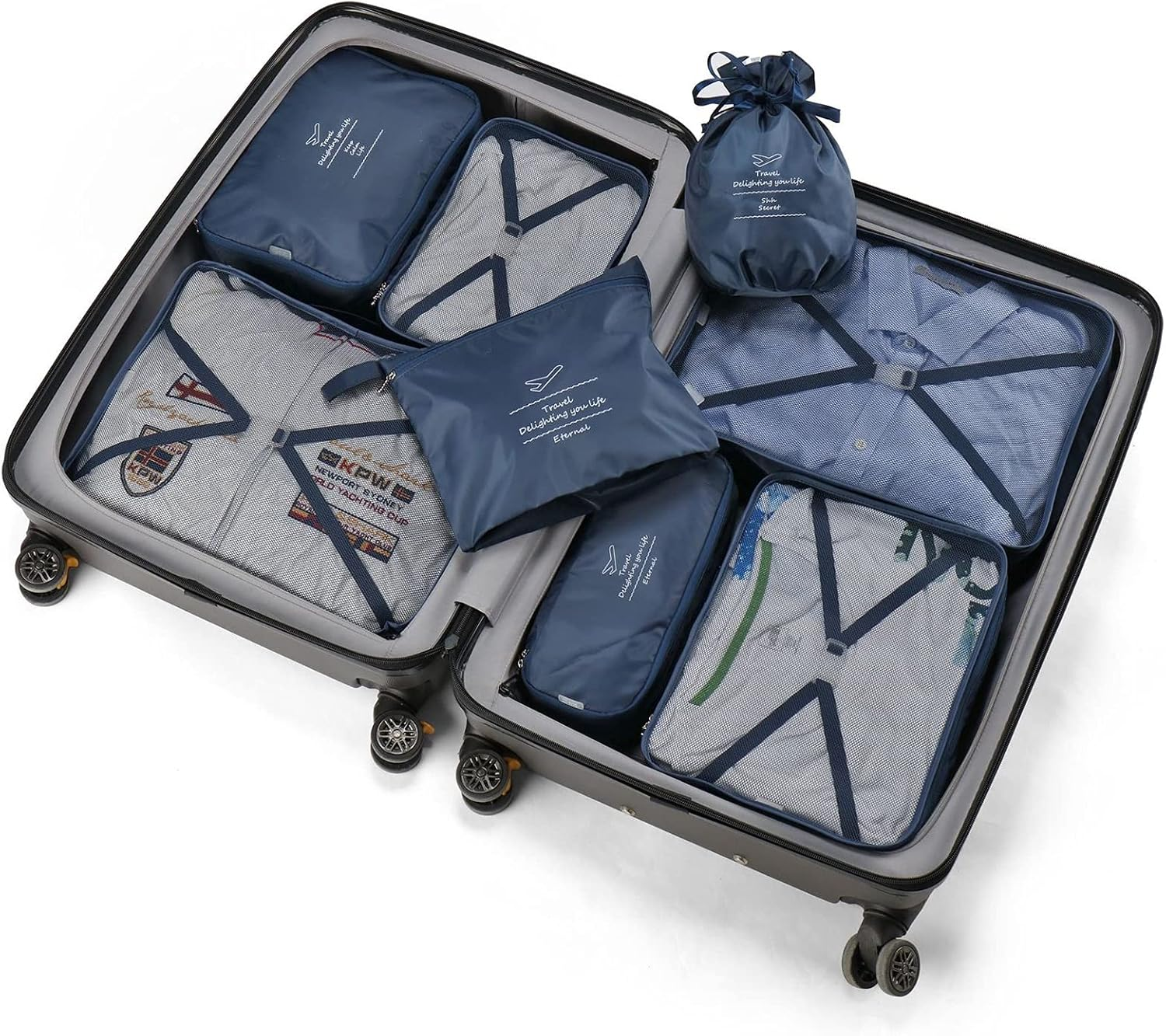 Packing Cubes 8-Pcs Travel Organizer Accessories Travel Luggage Storage Bag with Shoe Bag Toiletry Bags Andunderwear Bag,Navy Blue image number 2
