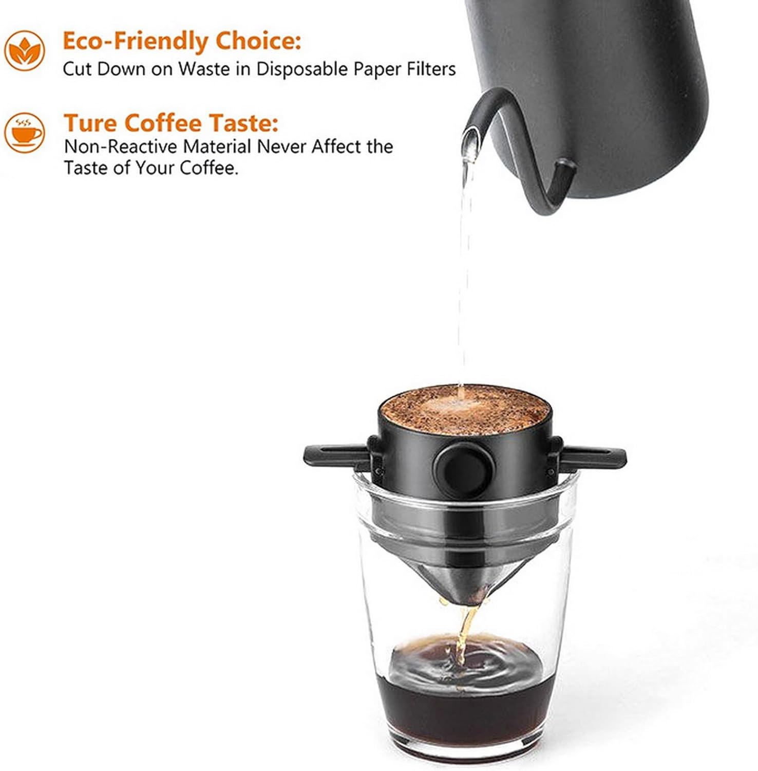VANANA Reusable Pour over Coffee Maker, Stainless Steel Cone Coffee Dripper Filter 1-2 Cup, Paperless with Collapsible Holders for Home Office Travel Camping image number 3
