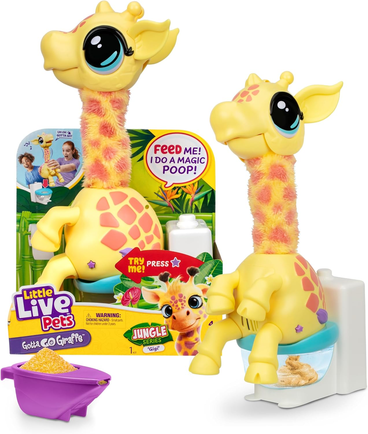 Little Live Pets Gotta Go Giraffe Gigi | Interactive Pet - Feeds, Poops Out Magical Poop. Sings & Dances with Wobbly Neck. for Kids Ages 4+. 13Cm/12In Tall. Comes with Toilet. image number 4