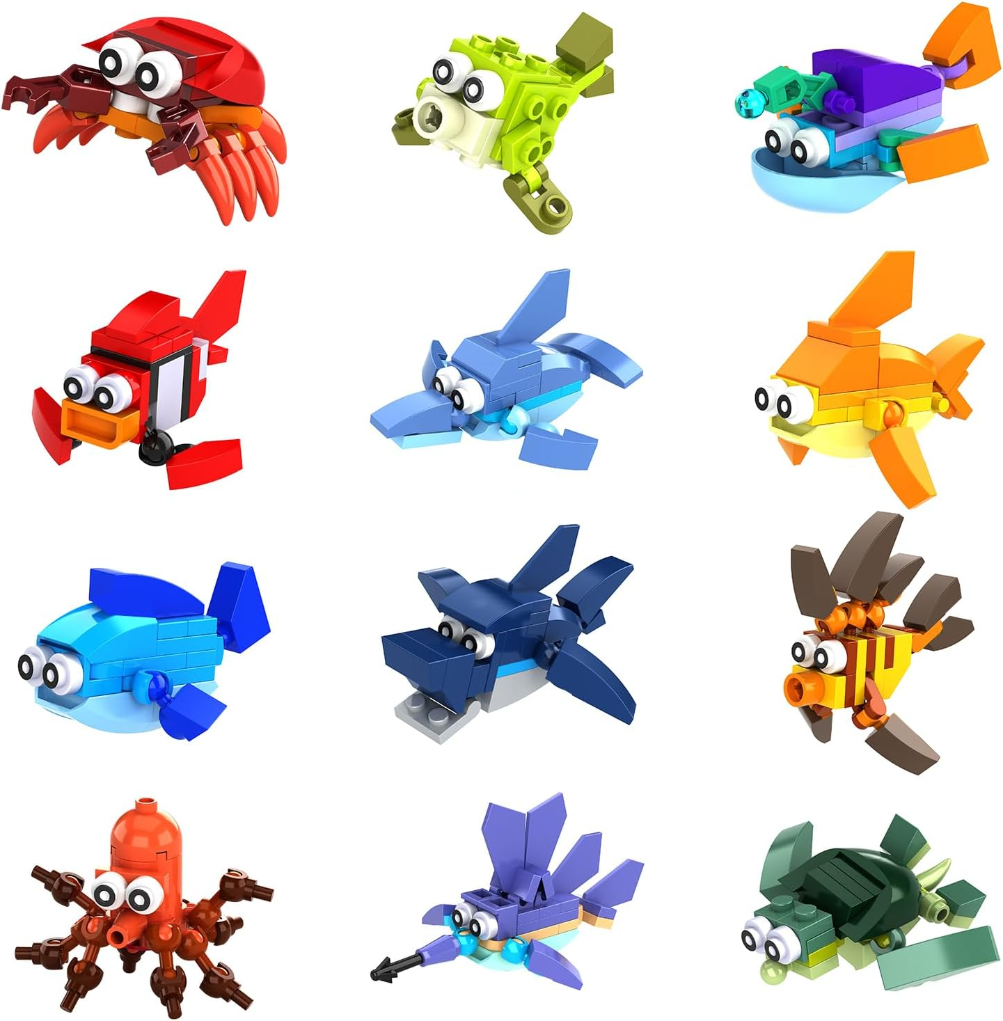 12 in 1 Pre Filled Sea Creatures Building Blocks Set-12 Pcs Mini Building Blocks Toys,Various Sea Creatures,Stem Building Blocks Toys,Party Favor for Kids,Birthday,Goodie Bags,Carnival Prizes