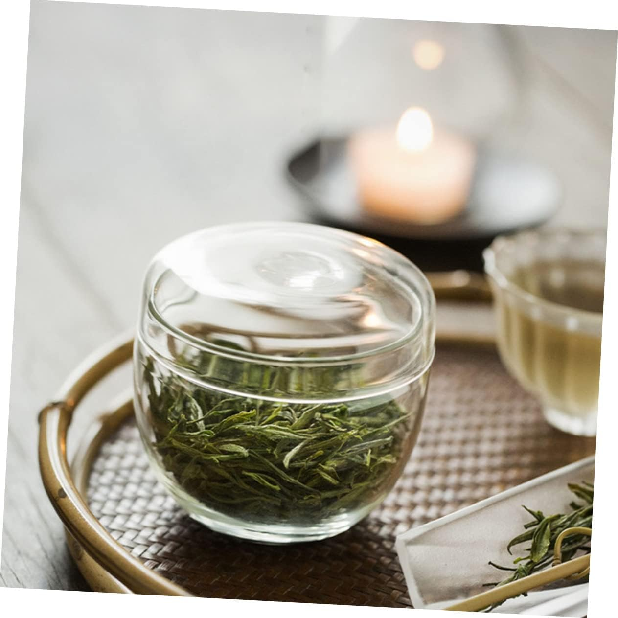 Cabilock Glass Tea Canister Airtight Lid High Borosilicate Glass Mini Loose Leaf Storage Jar for Home Tea Container Small Size image number 1