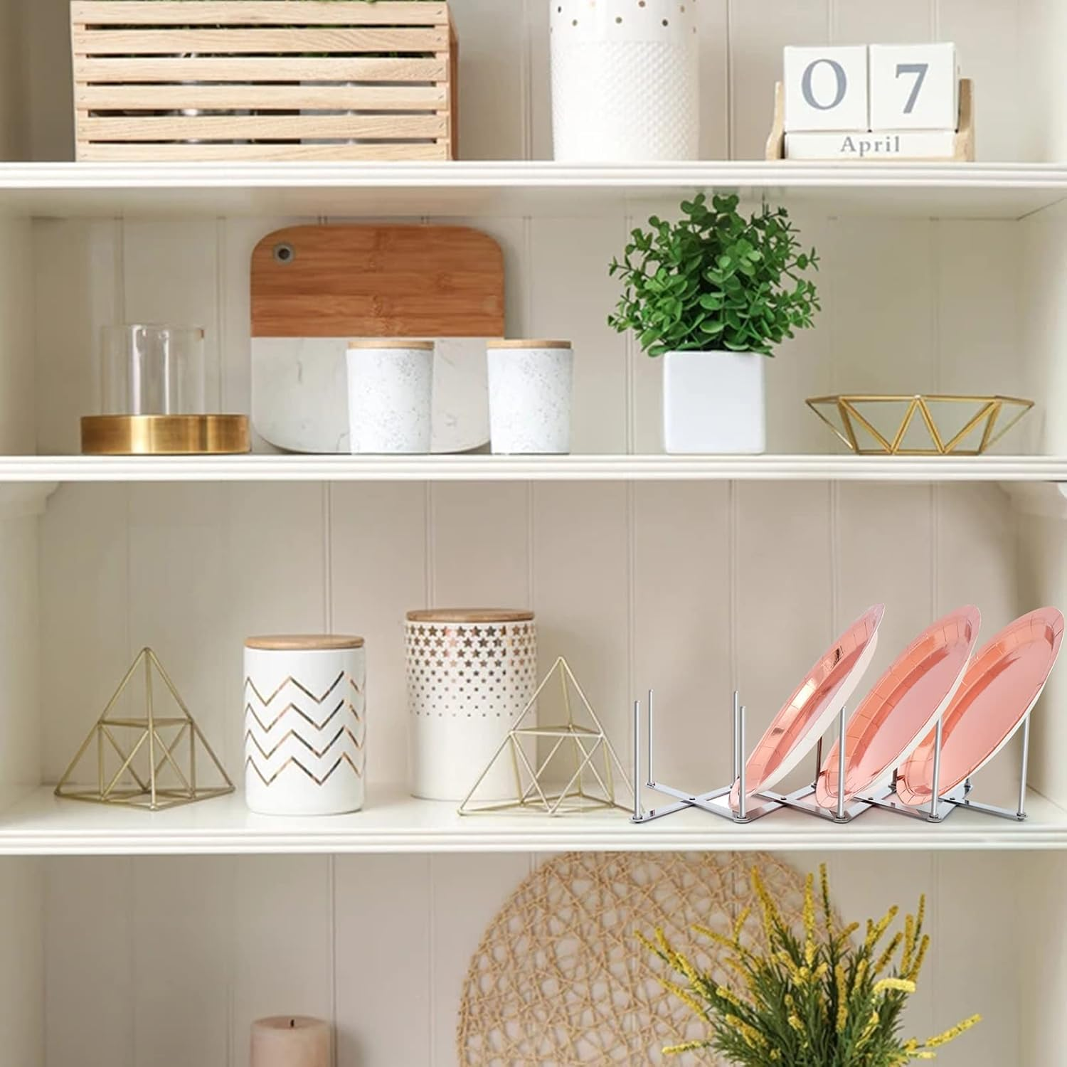 Lyfengdeam Pot Lid Holder, Adjustable Pot Lid Organizer, Kitchen Cabinet Pantry Pan and Pot Lid Organizer Rack Holder Adjustable Plate Organizer Rack, Retractable Small Dish Drying Rack (2 Pcs) image number 4