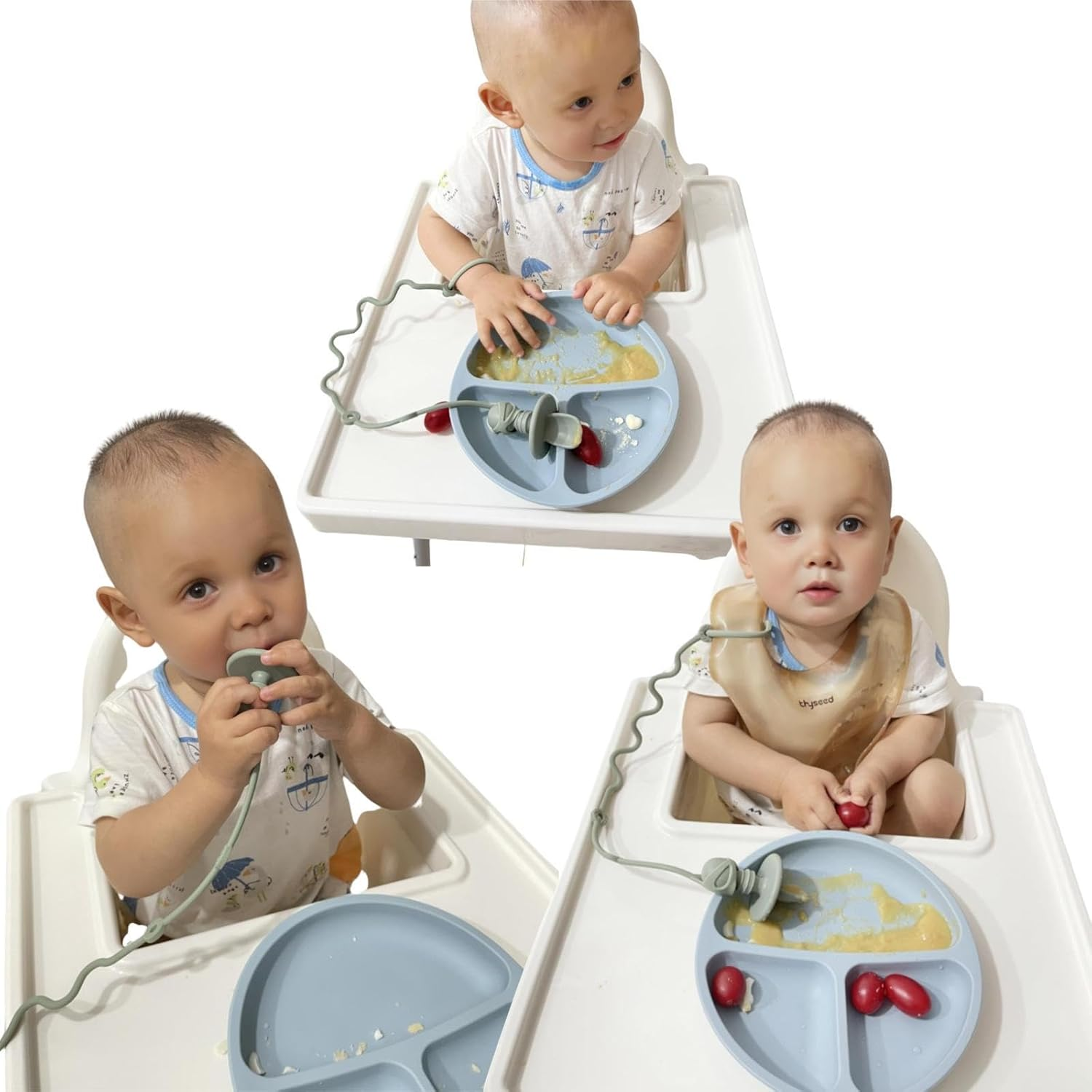 Baby Spoons Self Feeding 6+ Months Holder Strap Highchair Accessories- Feeding Aid for Keep Spoon and Forks Set Close at Hand and off the Ground(Green)-No Spoon image number 5