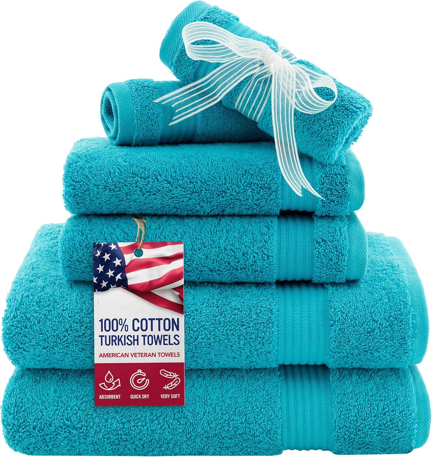 American Veteran Towel, 6 Piece Towel Set for Bathroom, 100% Cotton Turkish Bathroom Towels, 2 Bath Towels 2 Hand Towels 2 Washcloths, Yellow
