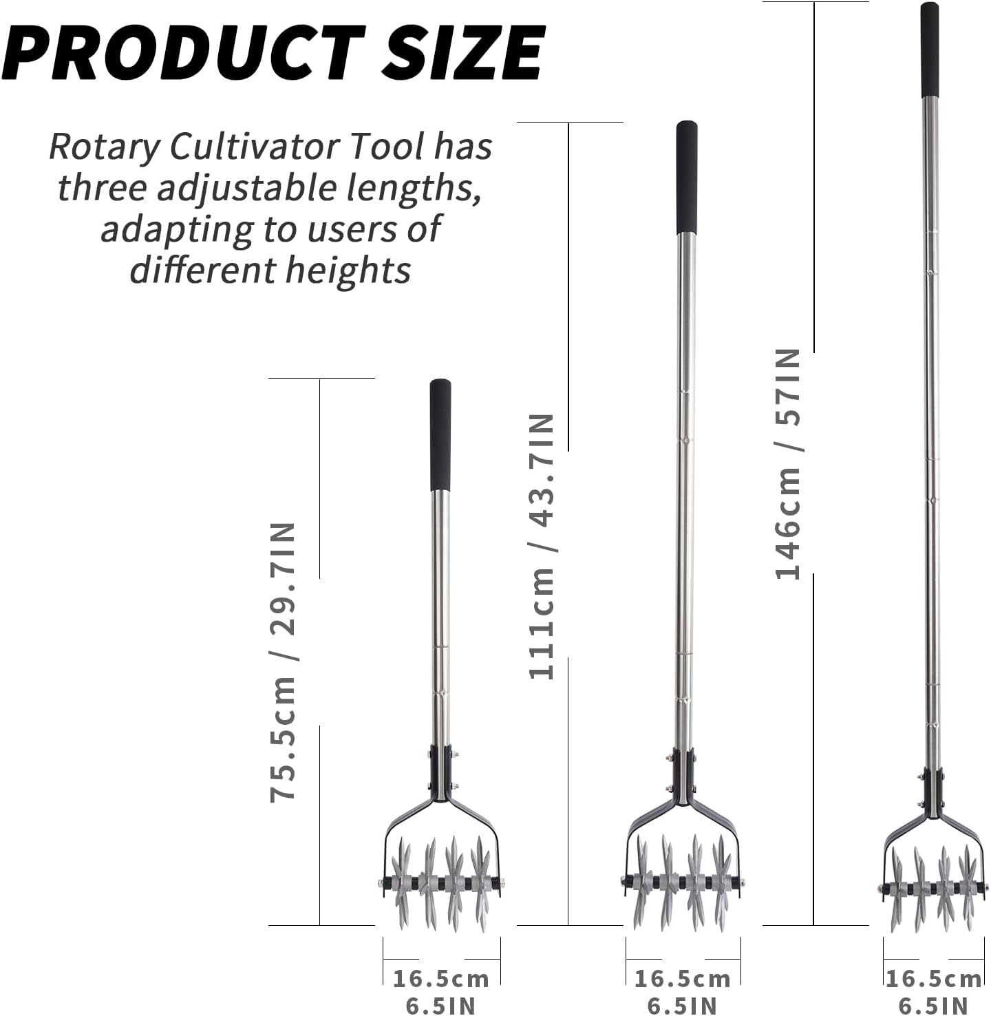 BARAYSTUS Rotary Cultivator Tool, Adjustable Garden Hand Tiller Cultivator, Long Handle Rotary Cultivator, Aerate, Weed, Plant, Garden Cultivator for Soil Mixing or Reseeding Grass image number 3