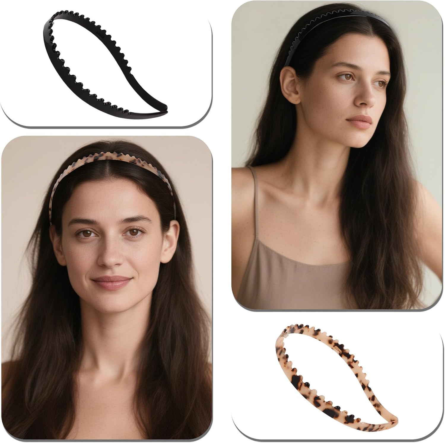 Exipsat Pack of 4 Acetate Headbands with Leopard Print and Non-Slip Teeth, Women'S Zigzag Headband, Stylish Plastic Headband for Women image number 3