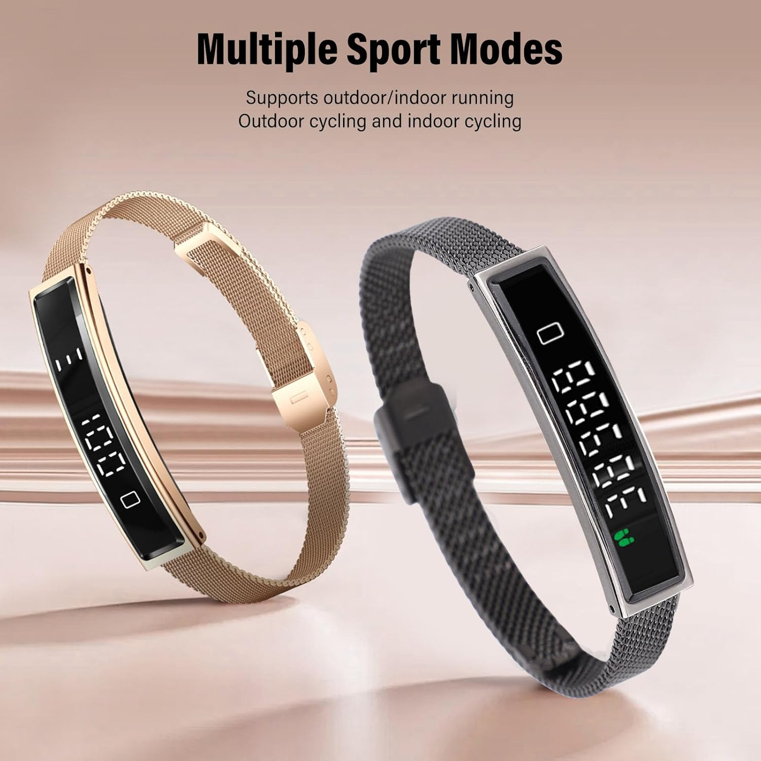 Smart Bracelet Fitness Tracker, Health Tracker Bracelet Water Proof for Women Men, Visualized Exercise Data, Multiple Sport Modes Step Counter (Gold) image number 5
