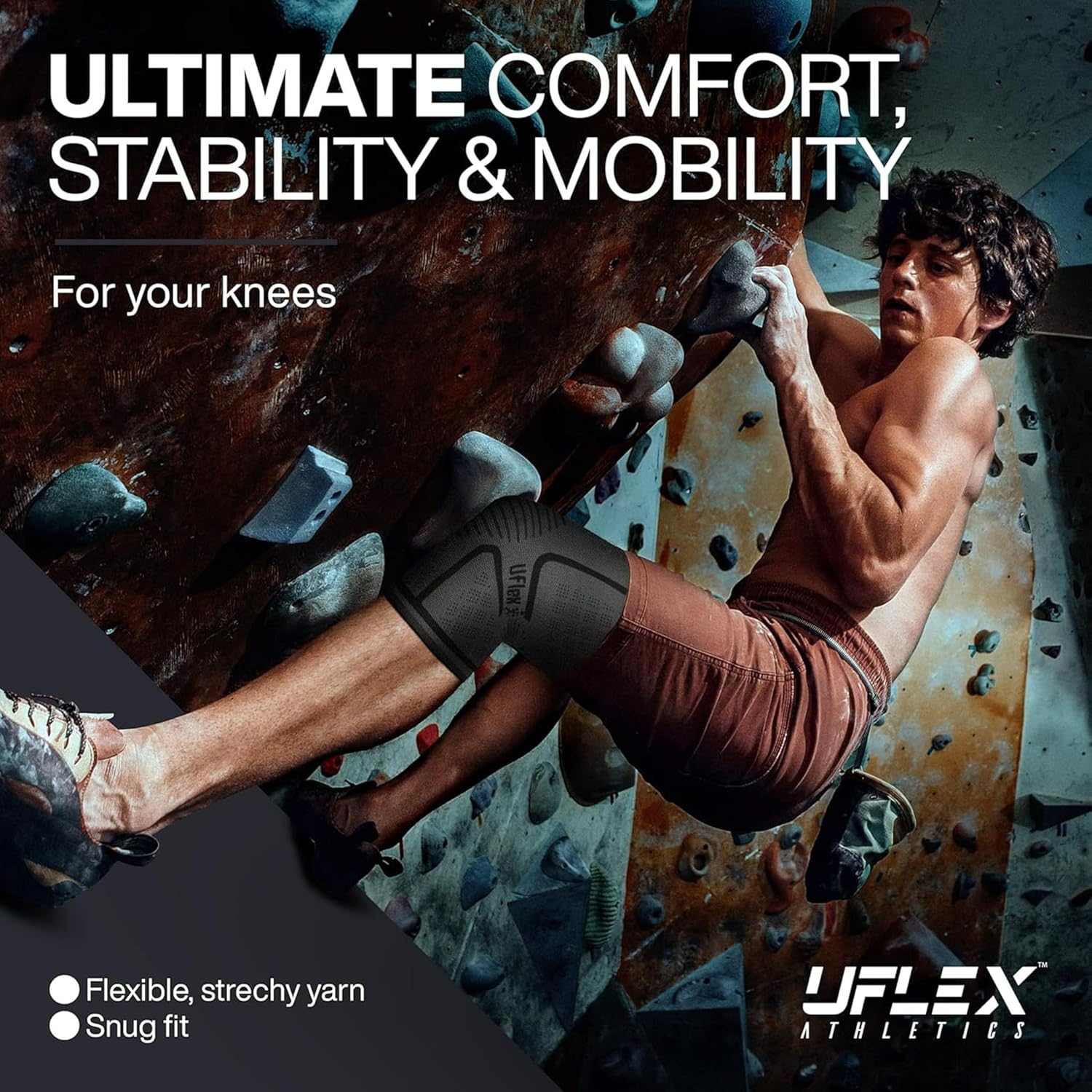 Uflex Athletics Knee Compression Sleeve Support for Women and Men - Knee Brace for Pain Relief, Fitness, Weightlifting, Hiking, Sports - Black, Medium image number 2